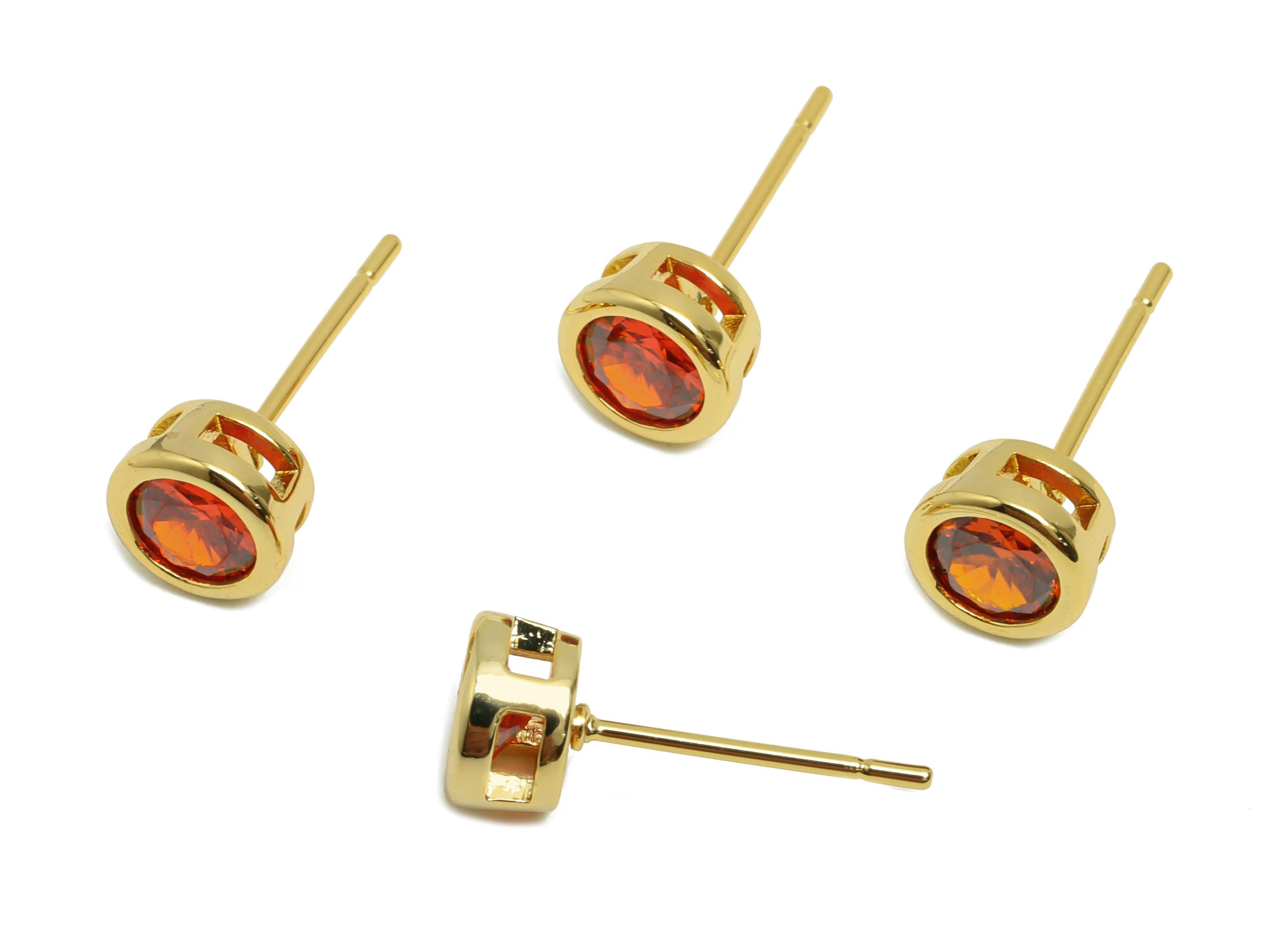 Brass CZ Earring Post - Brass Orange (CZ-11) Earring Stud - Zircon Earring Post - Gold Jewelry - 18K Real Gold Plated - 15x6x4mm - RGP8396R - DOMEDBAZAAR