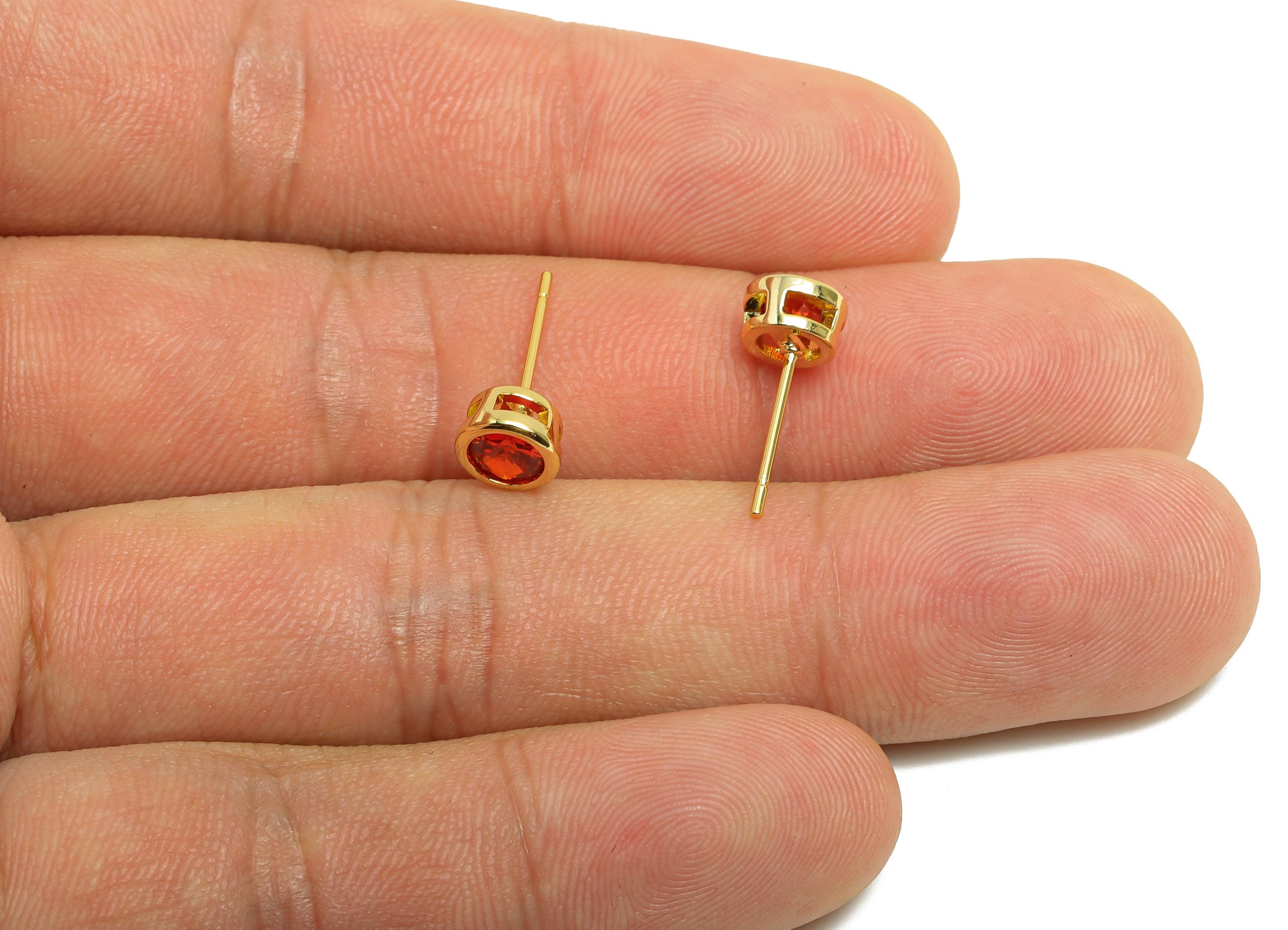 Brass CZ Earring Post - Brass Orange (CZ-11) Earring Stud - Zircon Earring Post - Gold Jewelry - 18K Real Gold Plated - 15x6x4mm - RGP8396R - DOMEDBAZAAR