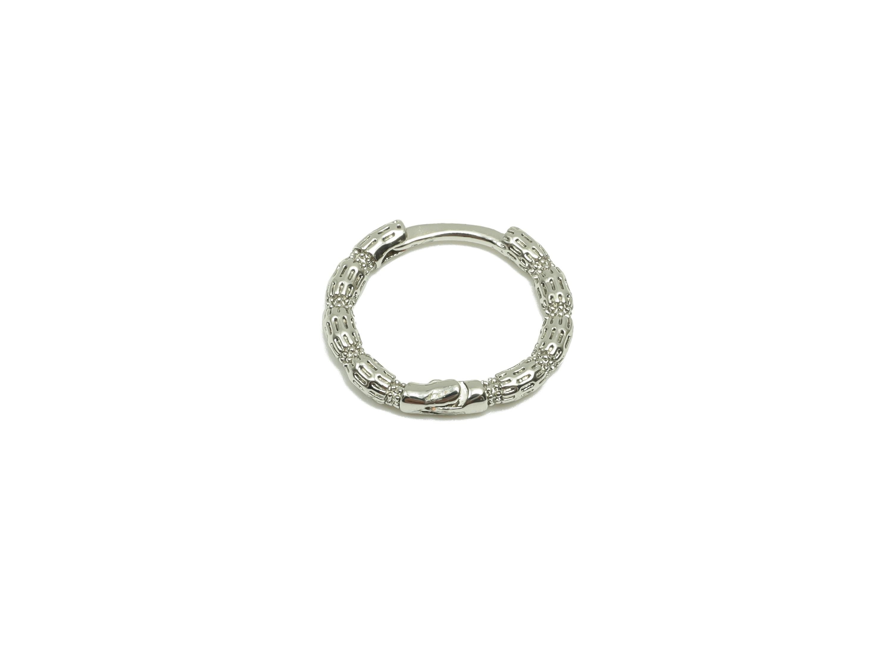 Textured Round Earring - For Girl&#39;s Huggie Earring - Brass Daily Wear Hoop Earring - 18K Real White Gold Plated -12.65x13.66x1.72mm- RGP8260 - DOMEDBAZAAR