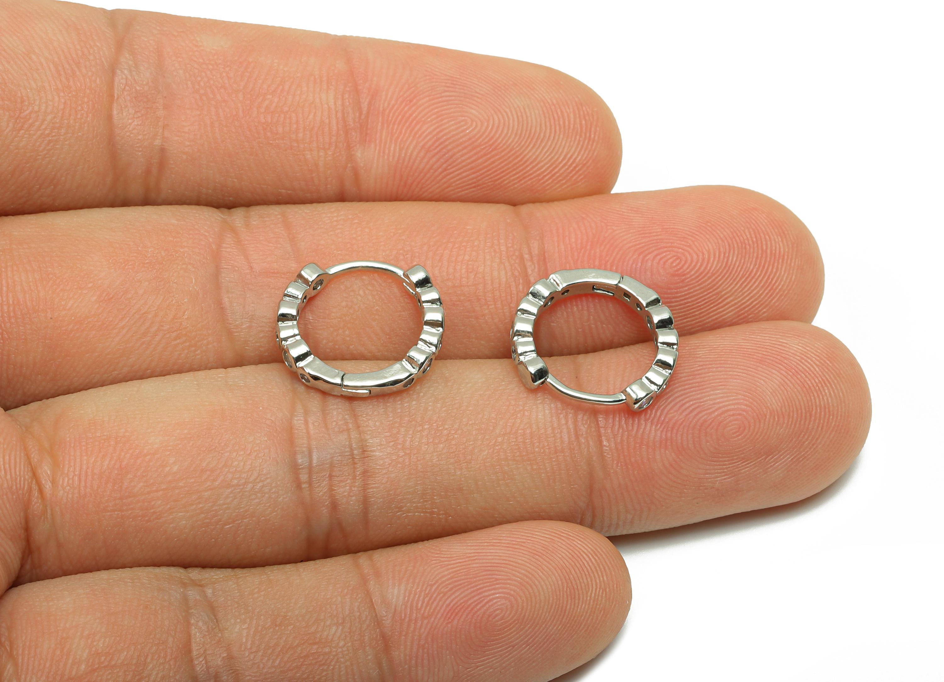 Zircon Round Huggie Earring - For Lady&#39;s Earring - Brass for Party Hoop Earring - 18K Real White Gold Plated - 14.10x12.27x2.63mm - RGP8261 - DOMEDBAZAAR