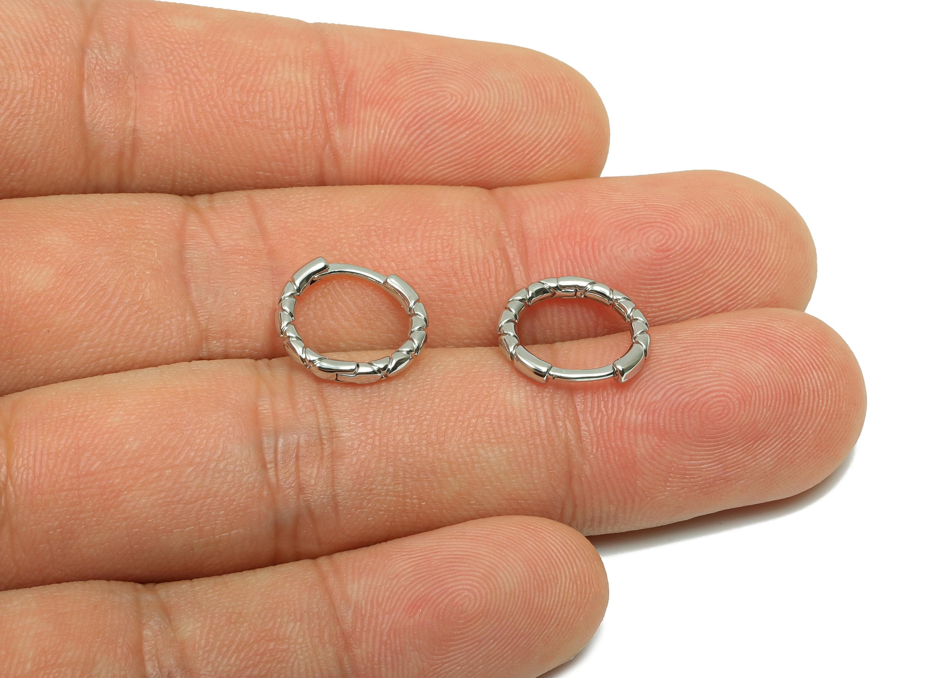 Textured Round Earring - For Girl&#39;s Huggie Earring - Brass Daily Wear Hoop Earring - 18K Real White Gold Plated -12.53x12.62x1.71mm- RGP8262 - DOMEDBAZAAR