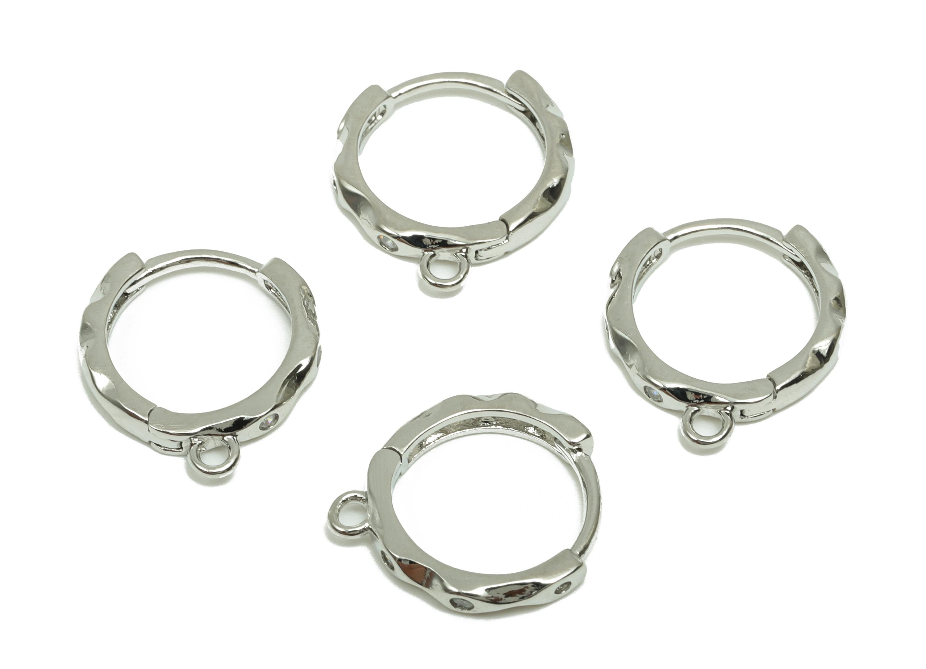 Round Flower Earring - For Girl&#39;s Huggie Earring - Brass Daily Wear Hoop Earring - 18K Real White Gold Plated - 15.48x14.21x2.63mm - RGP8265 - DOMEDBAZAAR