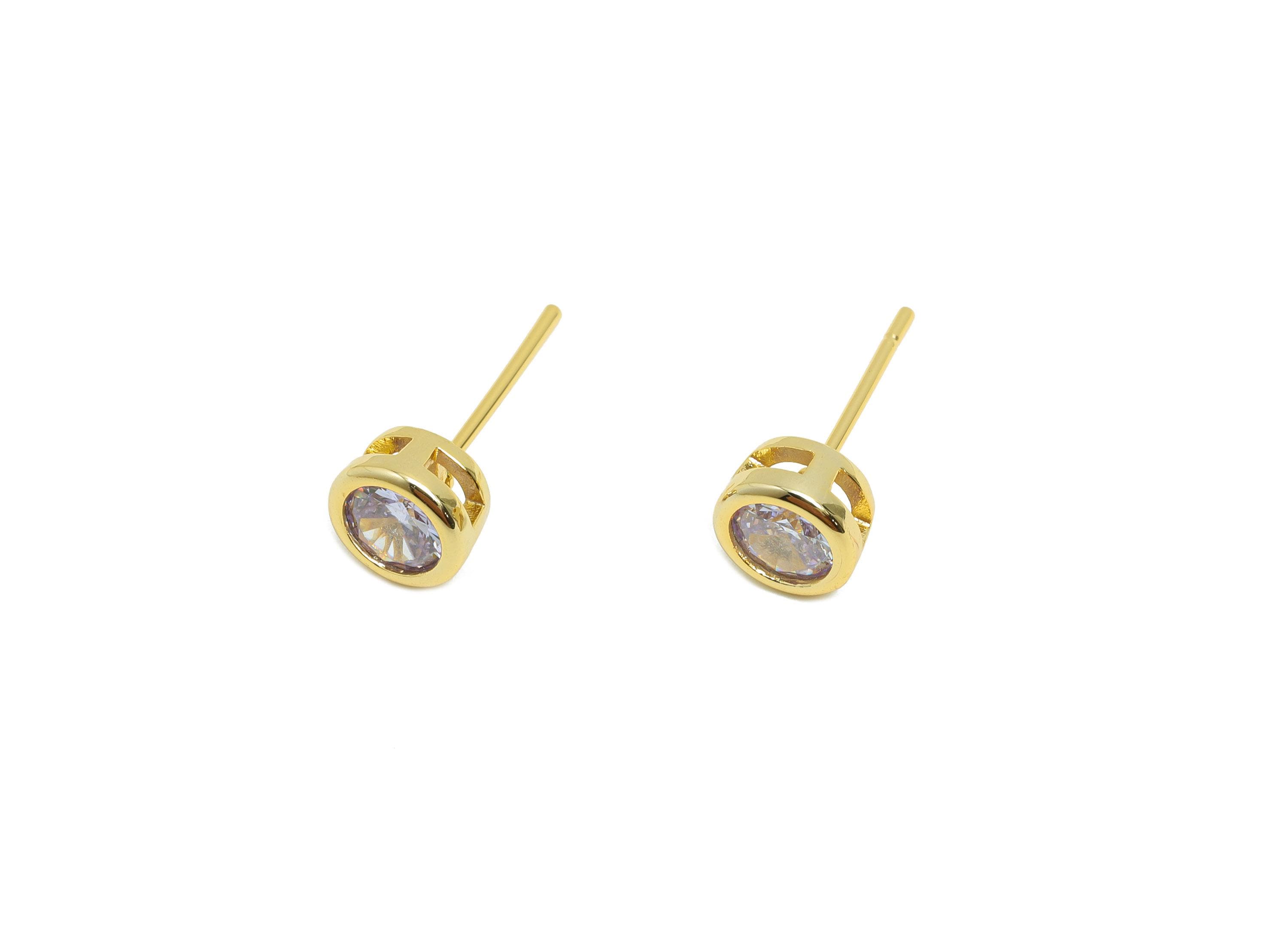 Brass CZ Earring Post - Brass Lavende (CZ-06) Earring Stud - Zircon Earring Post - Gold Jewelry - 18K Real Gold Plated - 15x6x4mm - RGP8396E - DOMEDBAZAAR