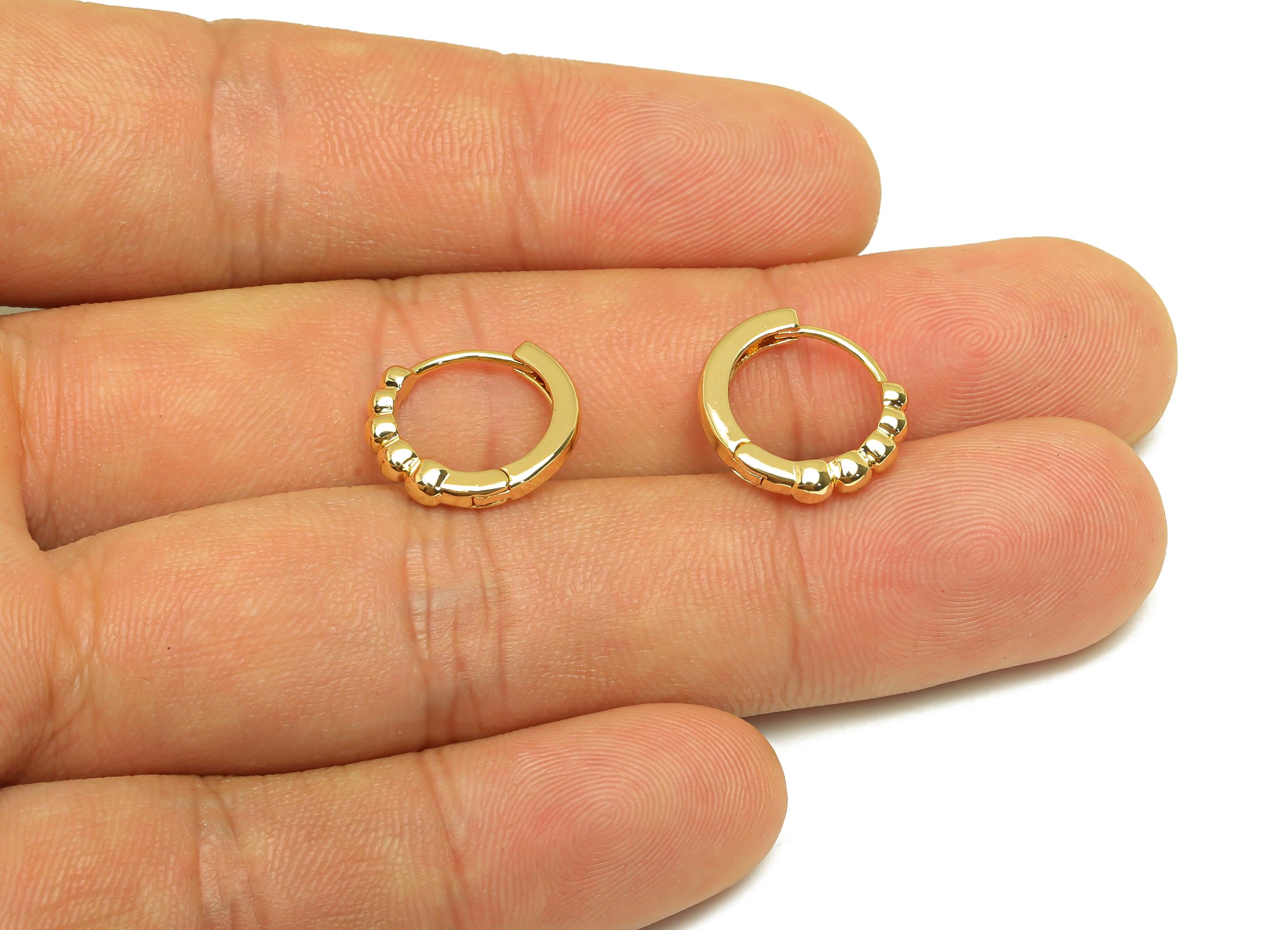 Brass Balls Huggie Earring - Gold Minimalist Hoop Earring Clasp - Round Ball Hoop Earring - 18K Real Gold Plating - 4.7x13.4x2.72mm -RGP7668 - DOMEDBAZAAR