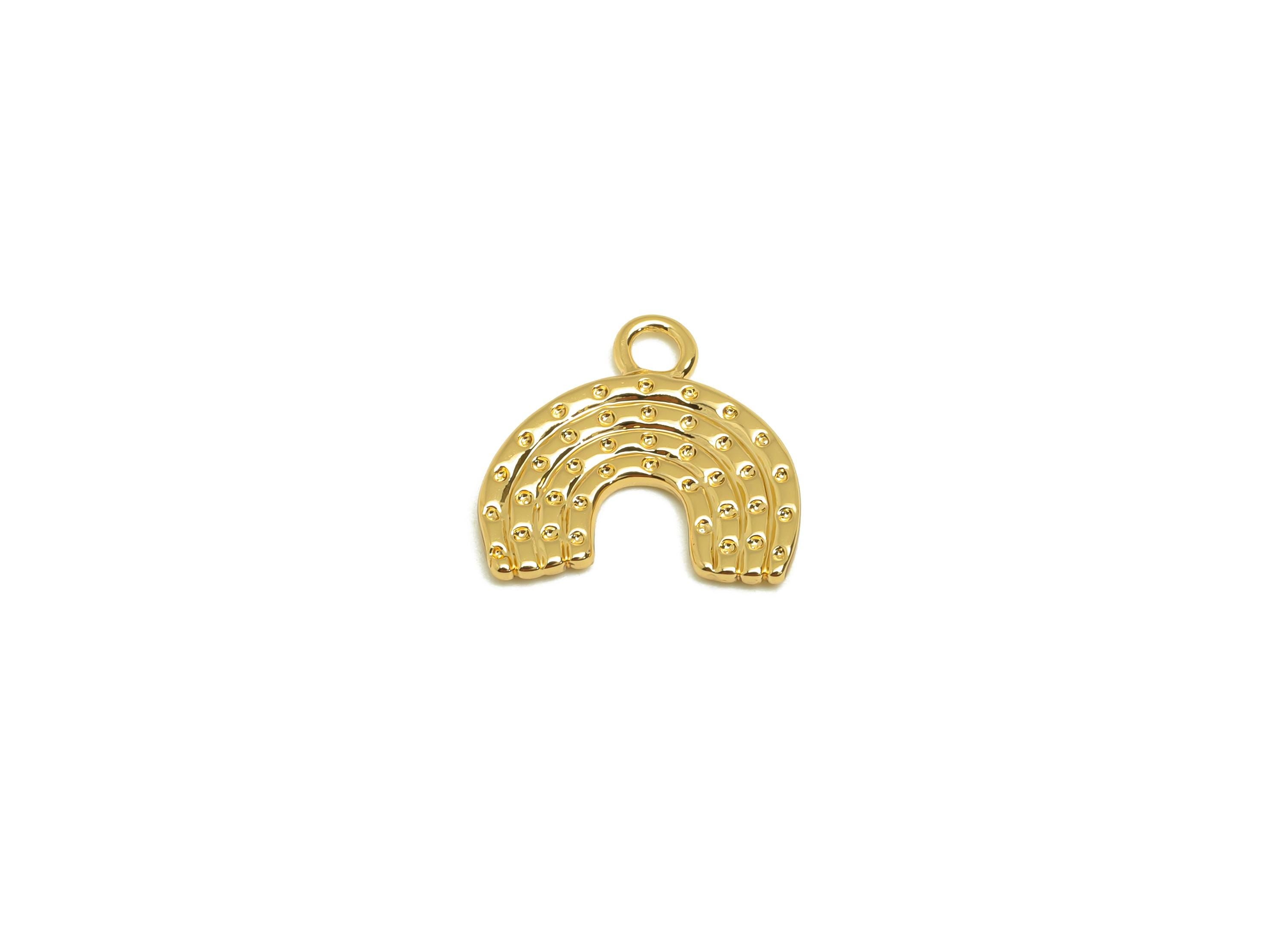 Brass Rainbow Charms - Gold Textured Rainbow Pendant - Rainbow Earring Charms with Loop - 18K Real Gold Plating - 14.7x14.1x1.37mm - RGP7671 - DOMEDBAZAAR