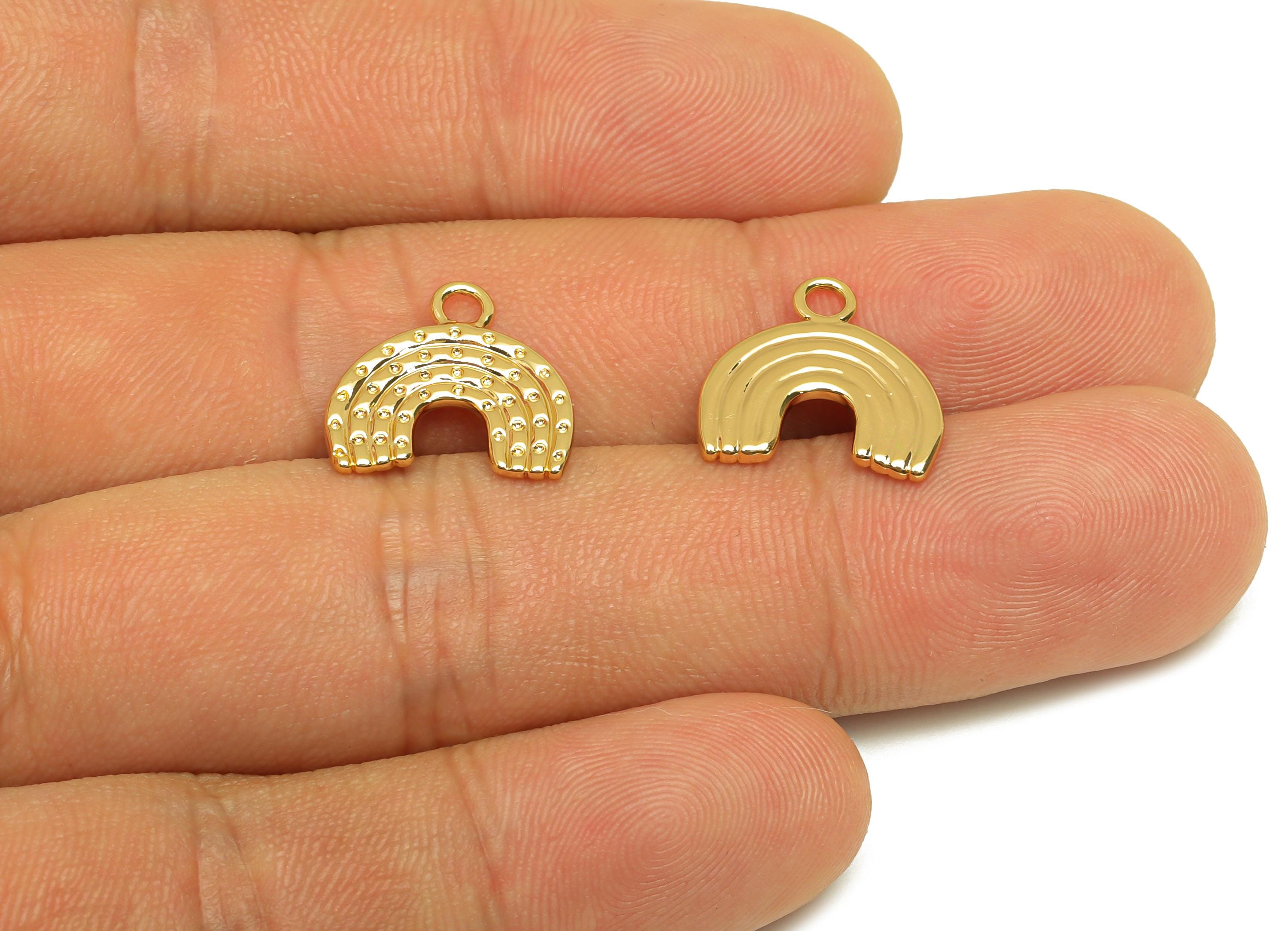 Brass Rainbow Charms - Gold Textured Rainbow Pendant - Rainbow Earring Charms with Loop - 18K Real Gold Plating - 14.7x14.1x1.37mm - RGP7671 - DOMEDBAZAAR