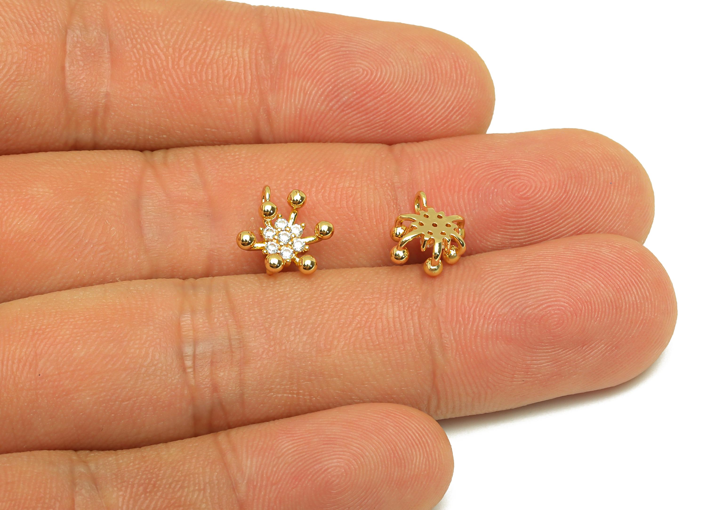 Brass Flower Zircon Charms - Gold Mini Botanical Pendant - CZ Flower Earring Charms - 18K Real Gold Plating - 10.31x8.57x4.06mm - RGP7672 - DOMEDBAZAAR