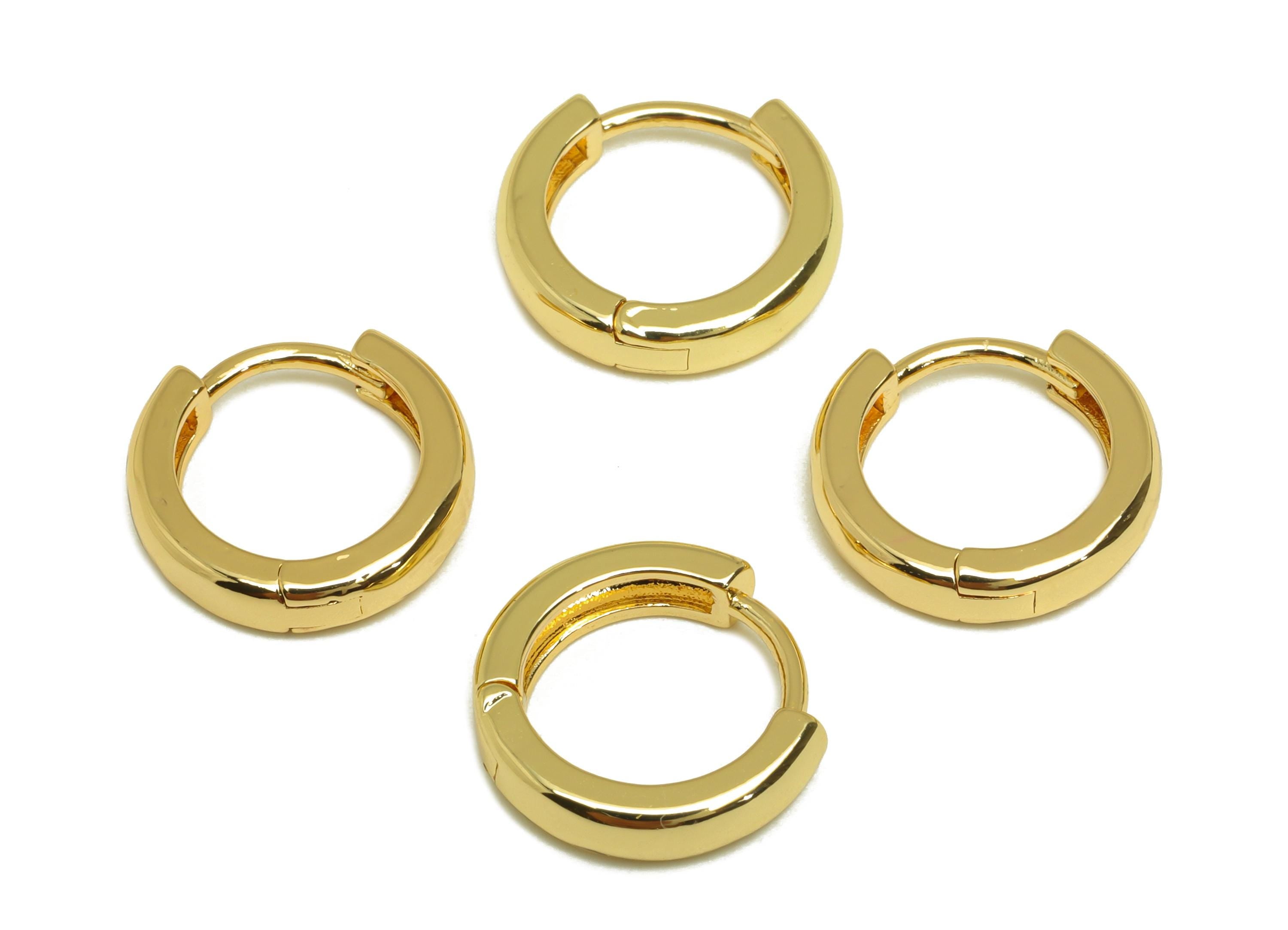 Brass Huggie Hoop Earring - Gold Minimalist Hoop Earring Clasp - Round Minimalist Hoop Ear - 18K Real Gold Plated -13.8x12.9x3.11mm- RGP7674 - DOMEDBAZAAR