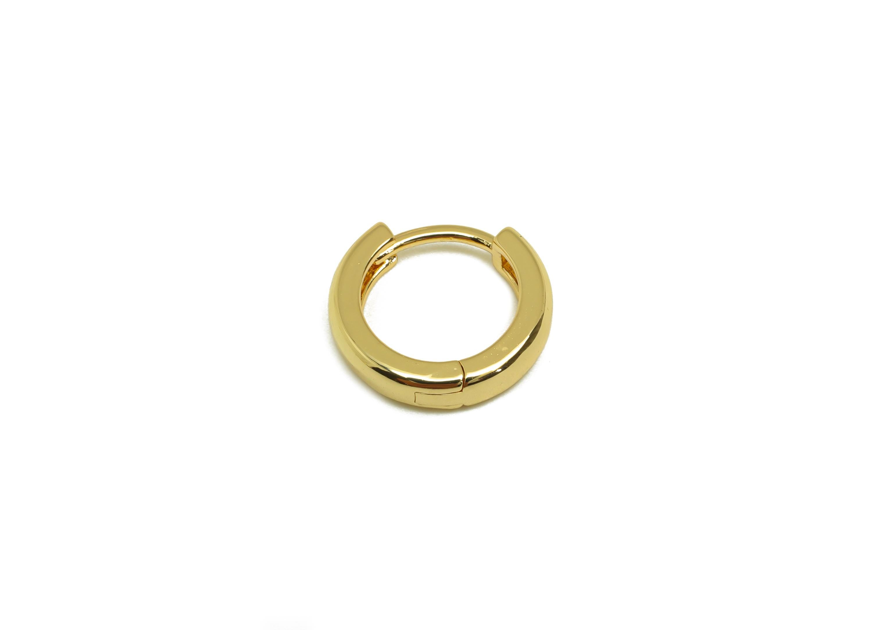 Brass Huggie Hoop Earring - Gold Minimalist Hoop Earring Clasp - Round Minimalist Hoop Ear - 18K Real Gold Plated -13.8x12.9x3.11mm- RGP7674 - DOMEDBAZAAR