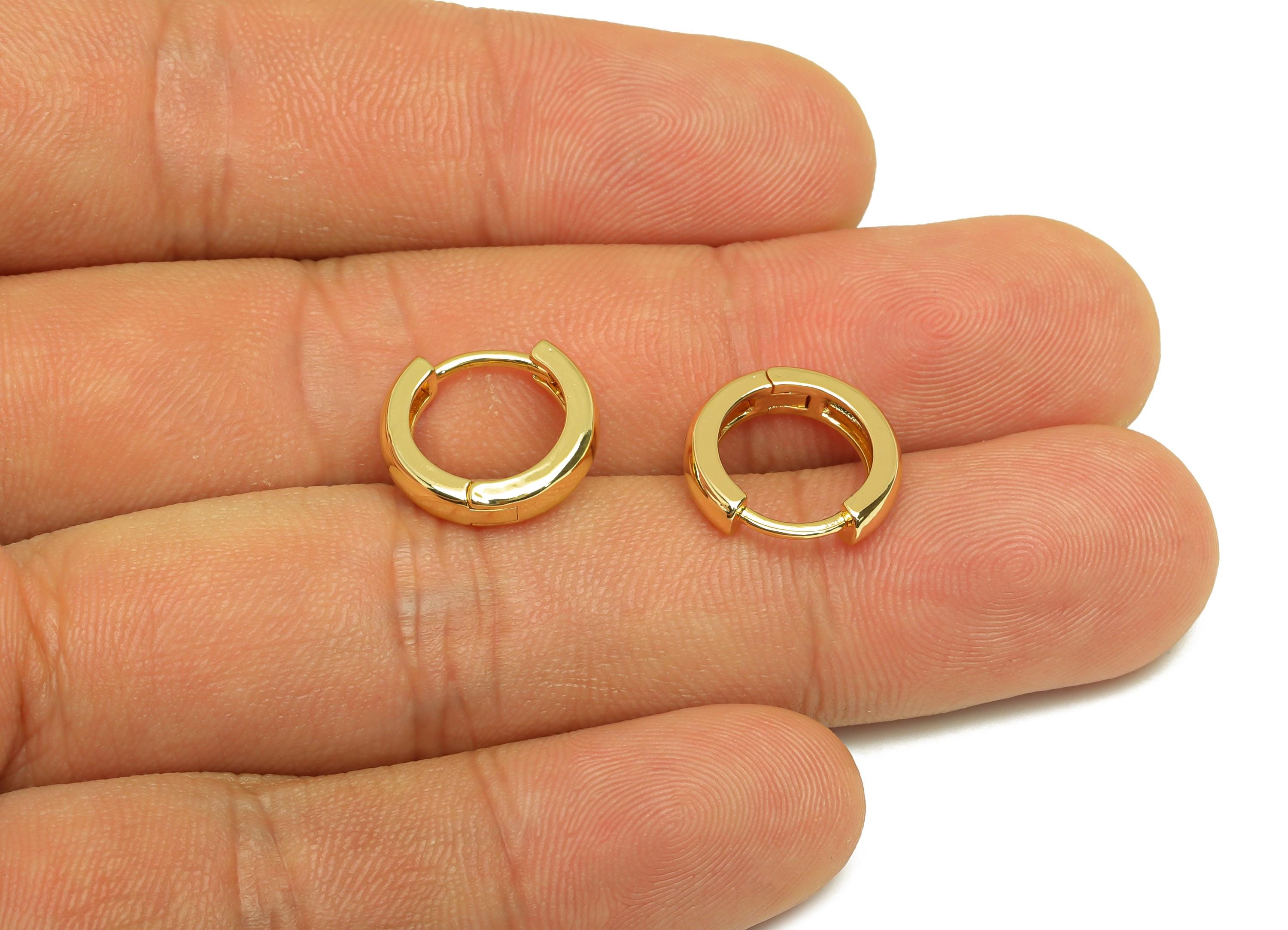 Brass Huggie Hoop Earring - Gold Minimalist Hoop Earring Clasp - Round Minimalist Hoop Ear - 18K Real Gold Plated -13.8x12.9x3.11mm- RGP7674 - DOMEDBAZAAR