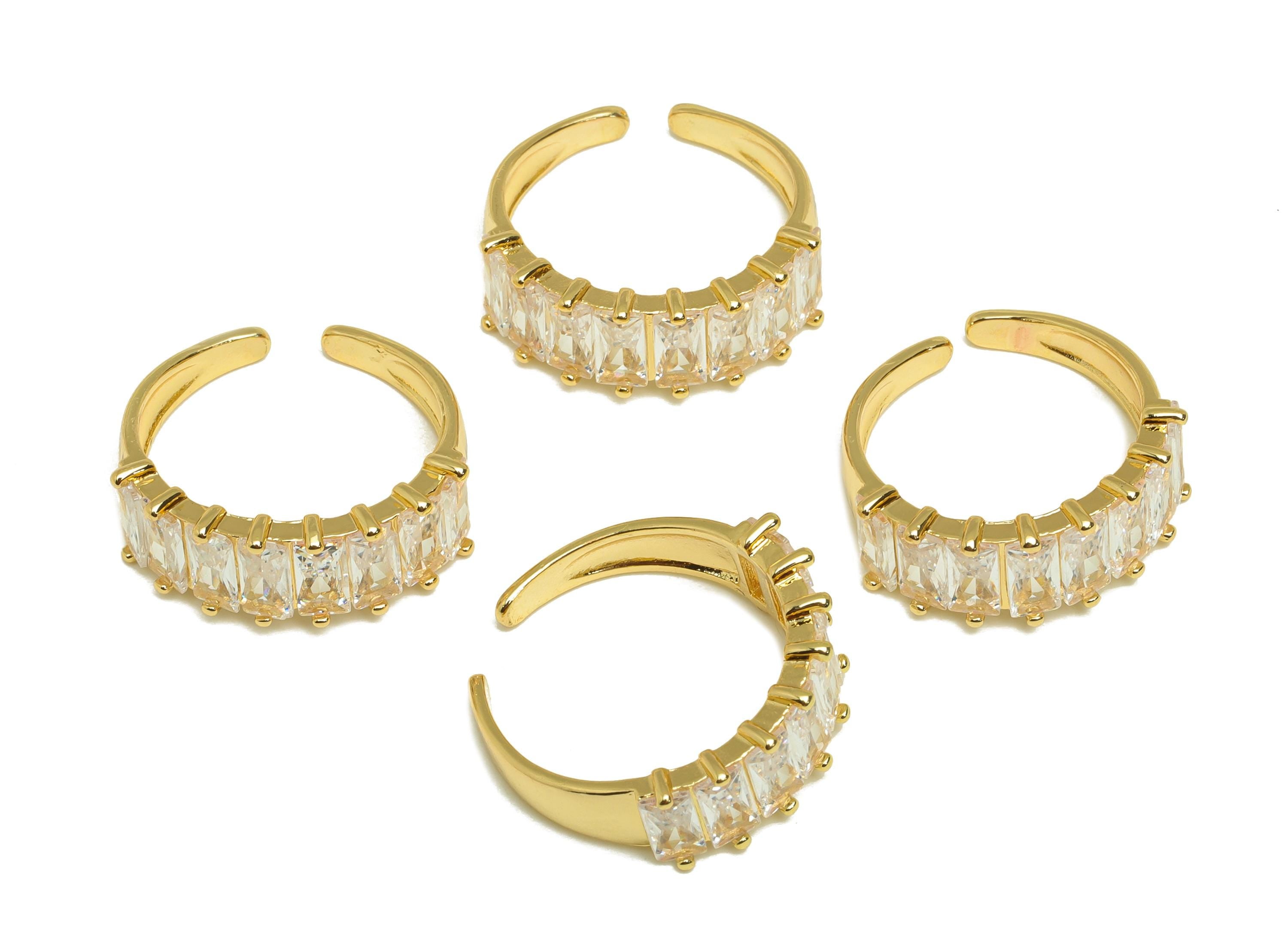 Brass Adjustable Ring - Open Round Zircon Hoop Ring - Gold CZ Circle Adjustable Ring - 18K Real Gold Plating - 20.5x20.23x7.3mm - RGP7677 - DOMEDBAZAAR