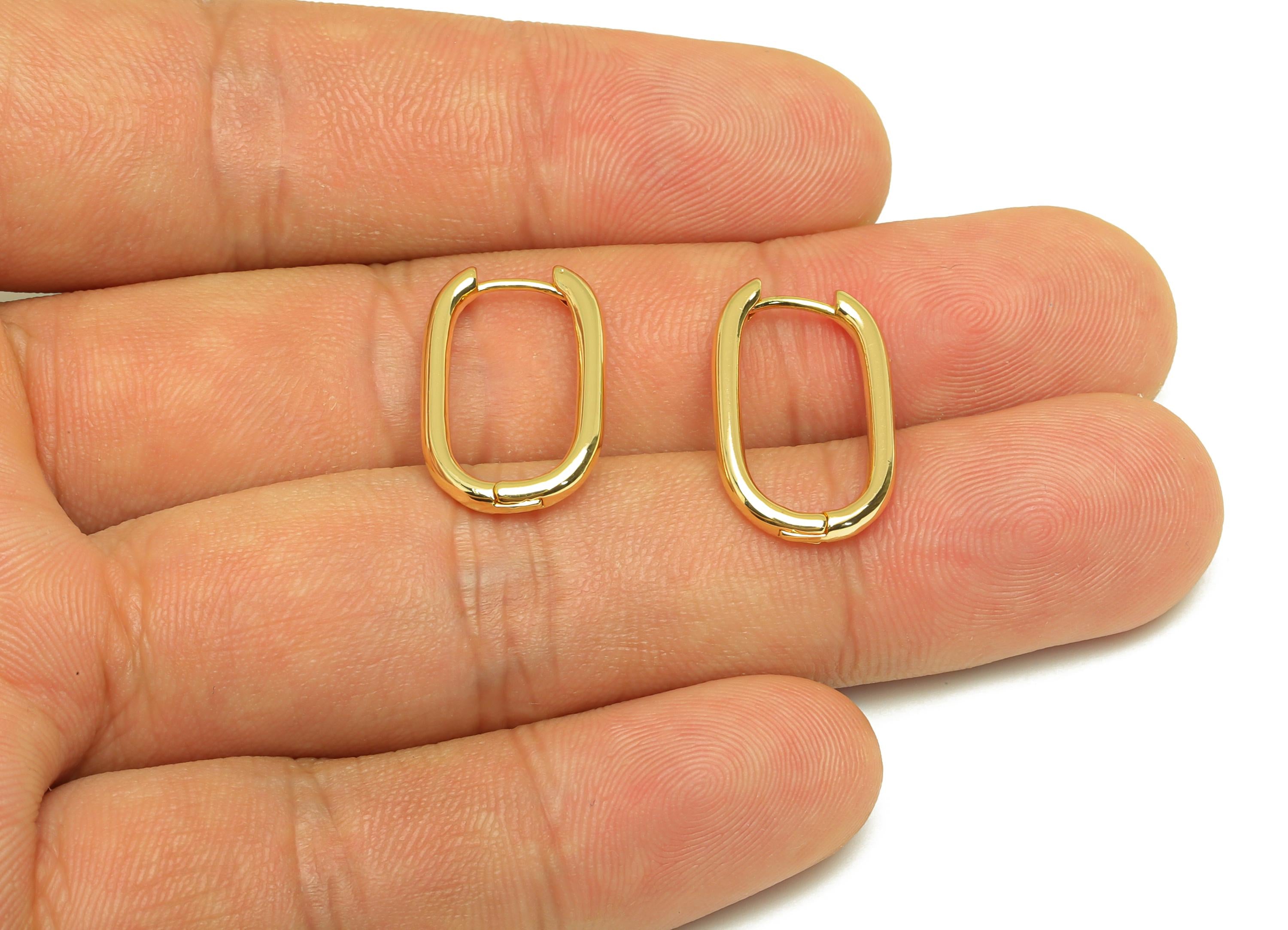 Brass Rectangle Hoop Earring - Gold U Huggie Hoop Earring Clasp - Rectangle Hoop Earring - 18K Real Gold Plated - 20.2x12.4x2.07mm - RGP7678 - DOMEDBAZAAR
