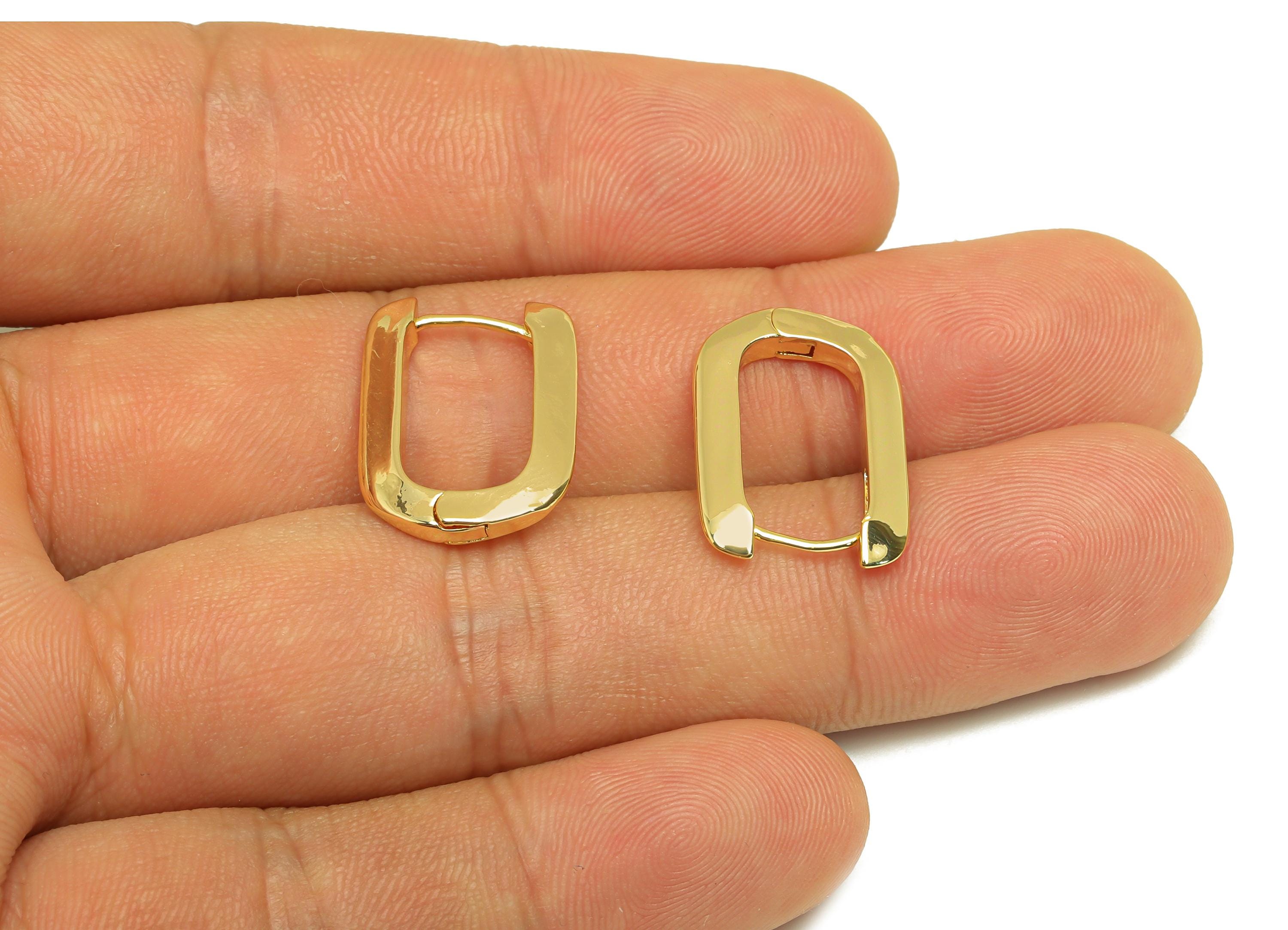 Brass Rectangle Hoop Earring - Gold U Huggie Hoop Earring Clasp - Rectangle Hoop Earring - 18K Real Gold Plated - 19.92x14.7x2.59mm- RGP7679 - DOMEDBAZAAR