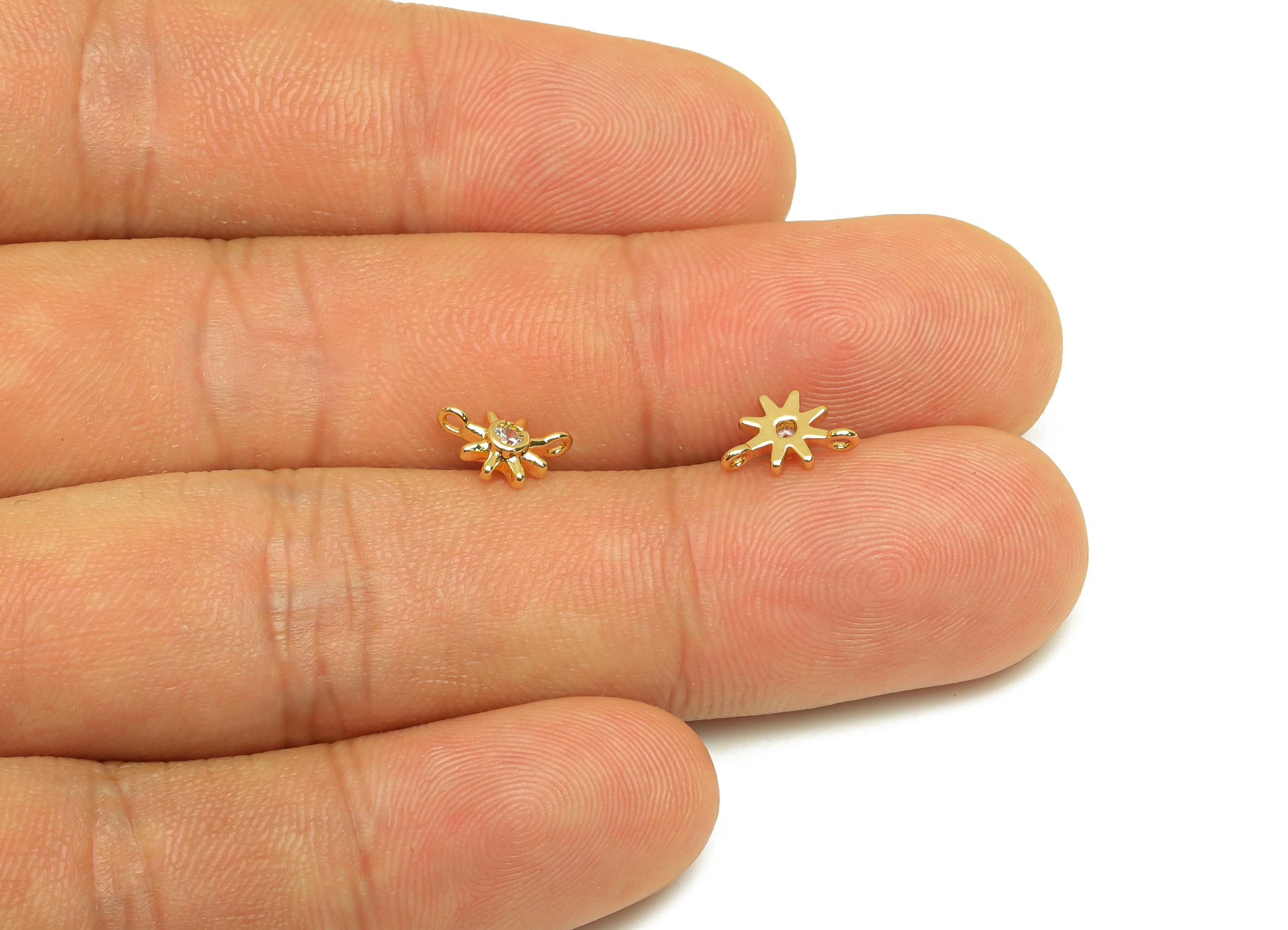 Brass Star Connector - Gold Cubic Zircon Mini Star Charm - Tiny Minimalist Star Connector - 18K Real Gold Plating - 8.83x5.8x2.24mm- RGP7681 - DOMEDBAZAAR