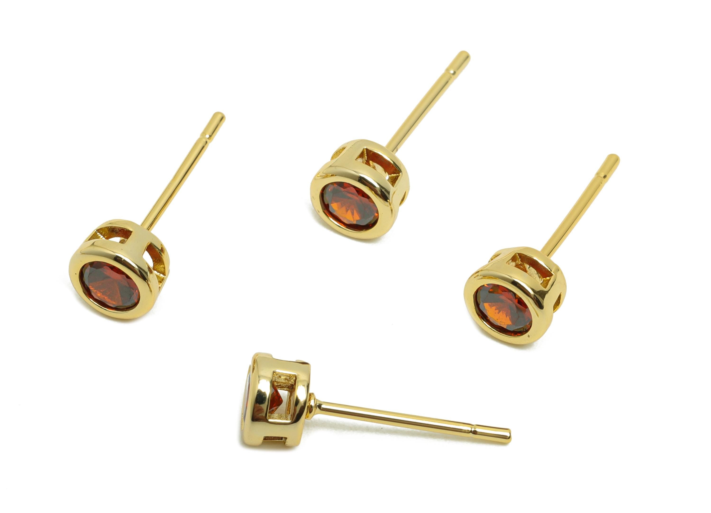Brass CZ Earring Post - Brass Deep Garnet Earring Stud - Zircon Earring Post - Gold Jewelry - 18K Real Gold Plated - 15x5x3mm - RGP8397M - DOMEDBAZAAR