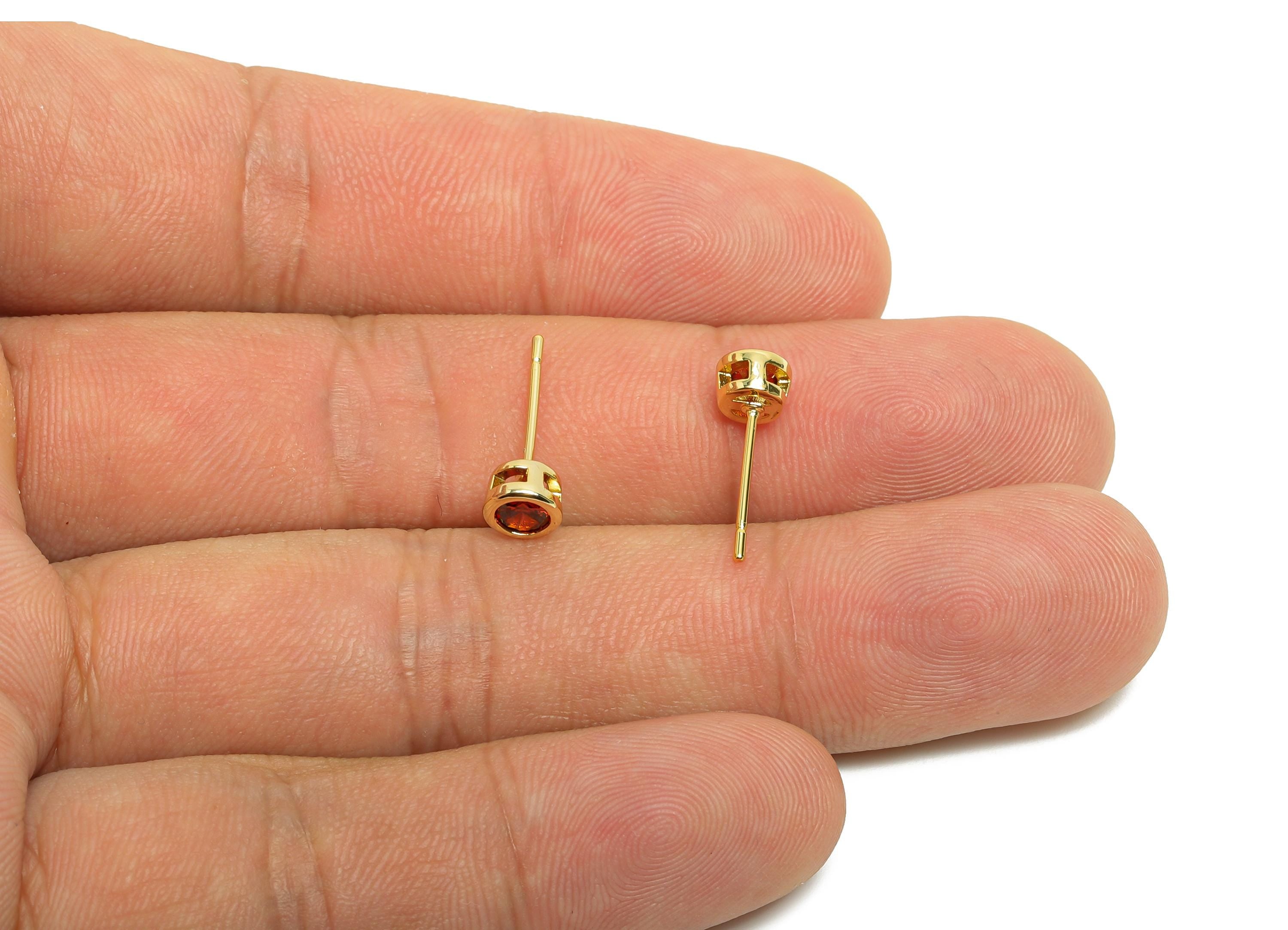 Brass CZ Earring Post - Brass Deep Garnet Earring Stud - Zircon Earring Post - Gold Jewelry - 18K Real Gold Plated - 15x5x3mm - RGP8397M - DOMEDBAZAAR