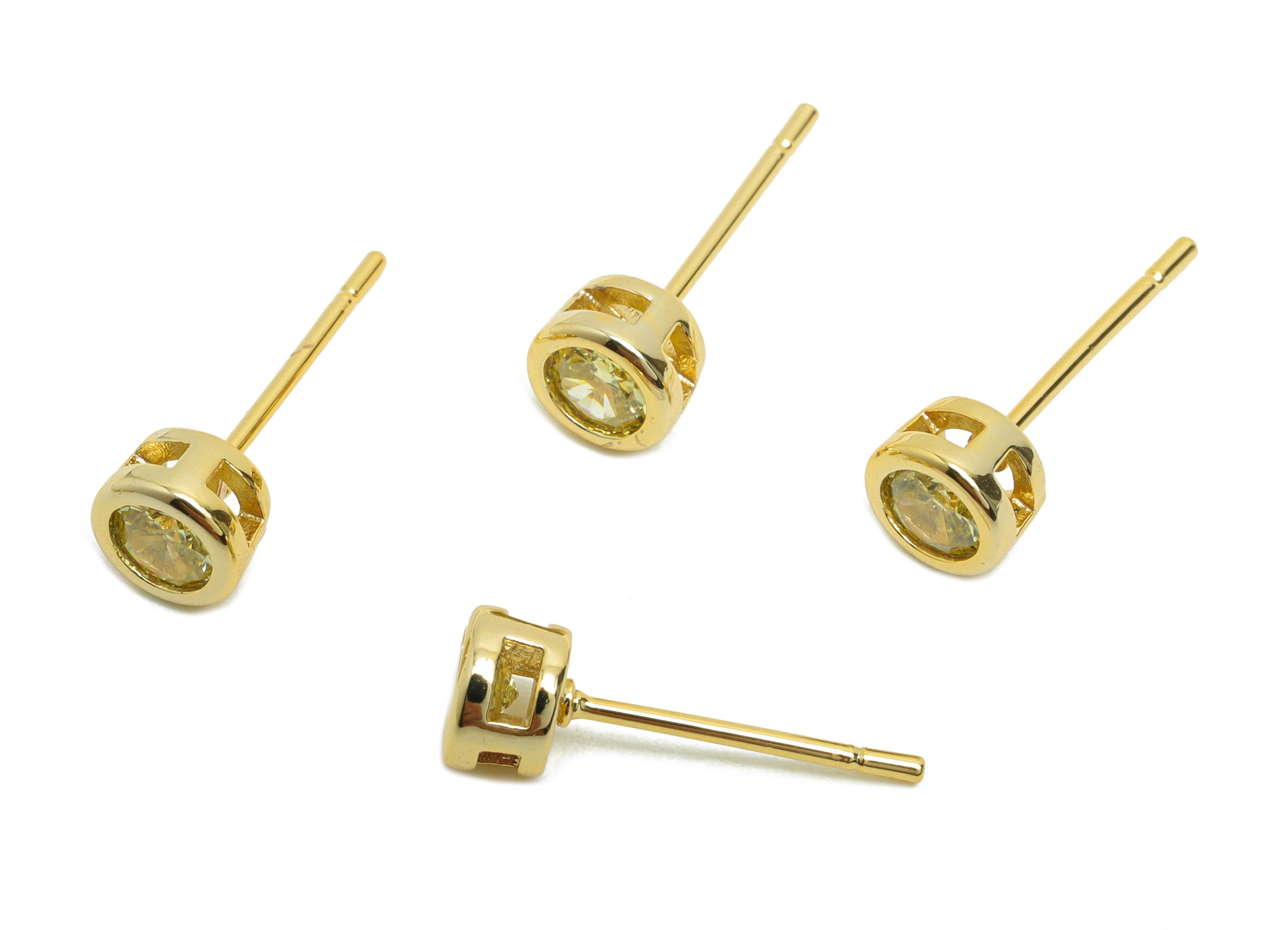 Brass CZ Earring Post - Brass Golden (CZ-05) Earring Stud - Zircon Earring Post - Gold Jewelry - 18K Real Gold Plated - 15x5x3mm - RGP8397P - DOMEDBAZAAR