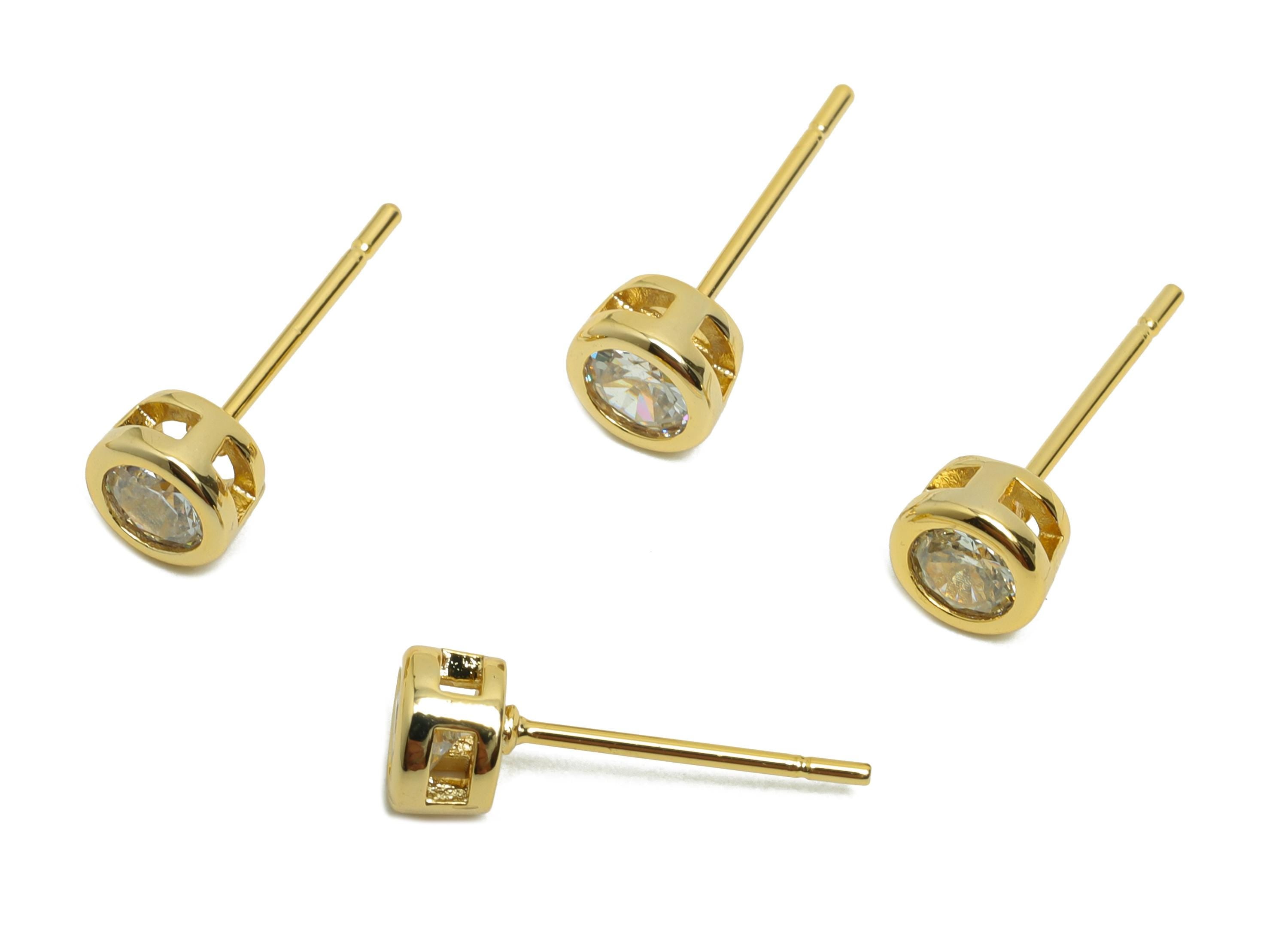 Brass CZ Earring Post - Brass White (CZ-21) Earring Stud - Zircon Earring Post - Gold Jewelry - 18K Real Gold Plated - 15x5x3mm - RGP8397V - DOMEDBAZAAR