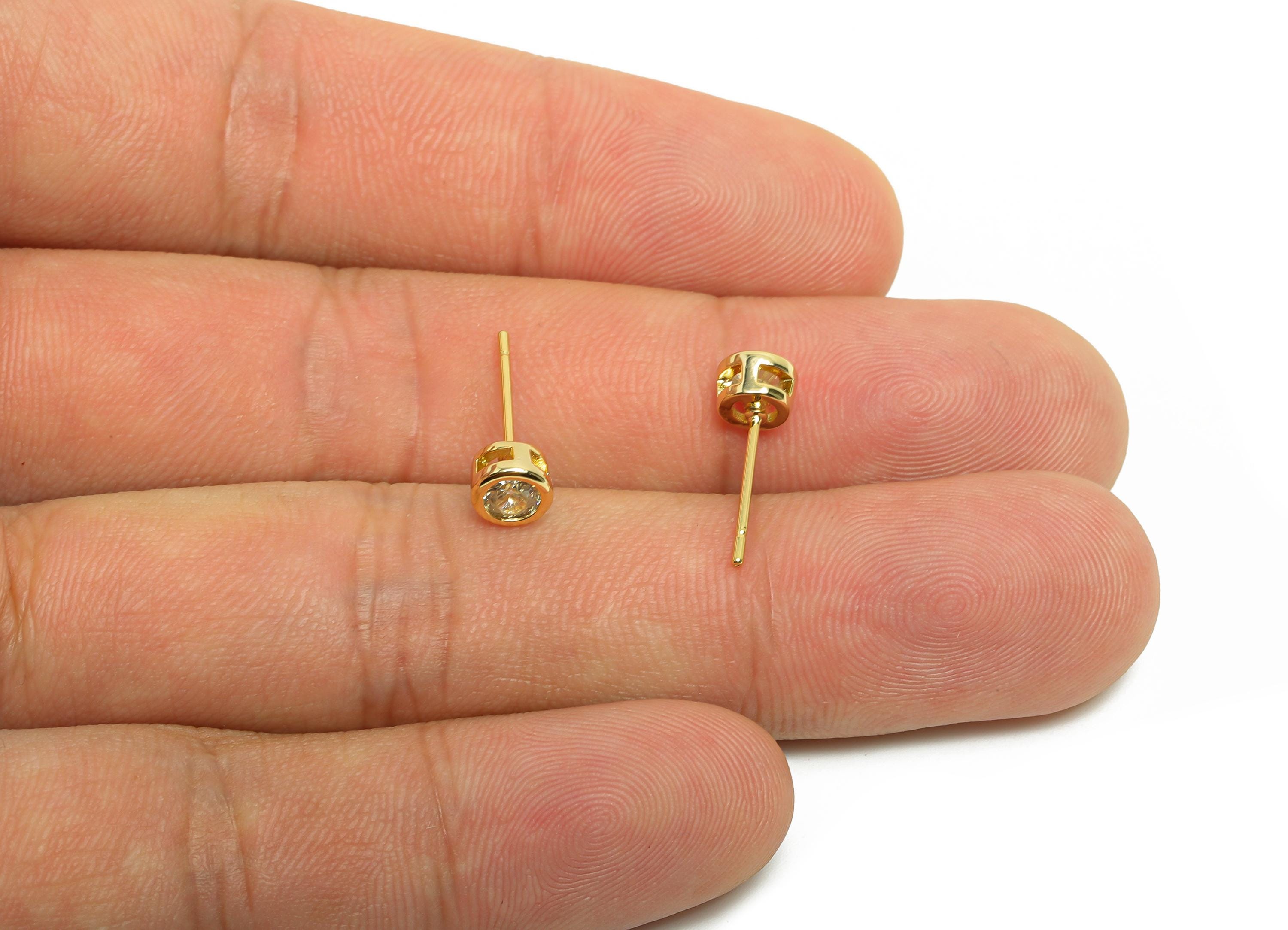 Brass CZ Earring Post - Brass Lemon (CZ-03) Earring Stud - Zircon Earring Post - Gold Jewelry - 18K Real Gold Plated - 15x5x3mm - RGP8397R - DOMEDBAZAAR