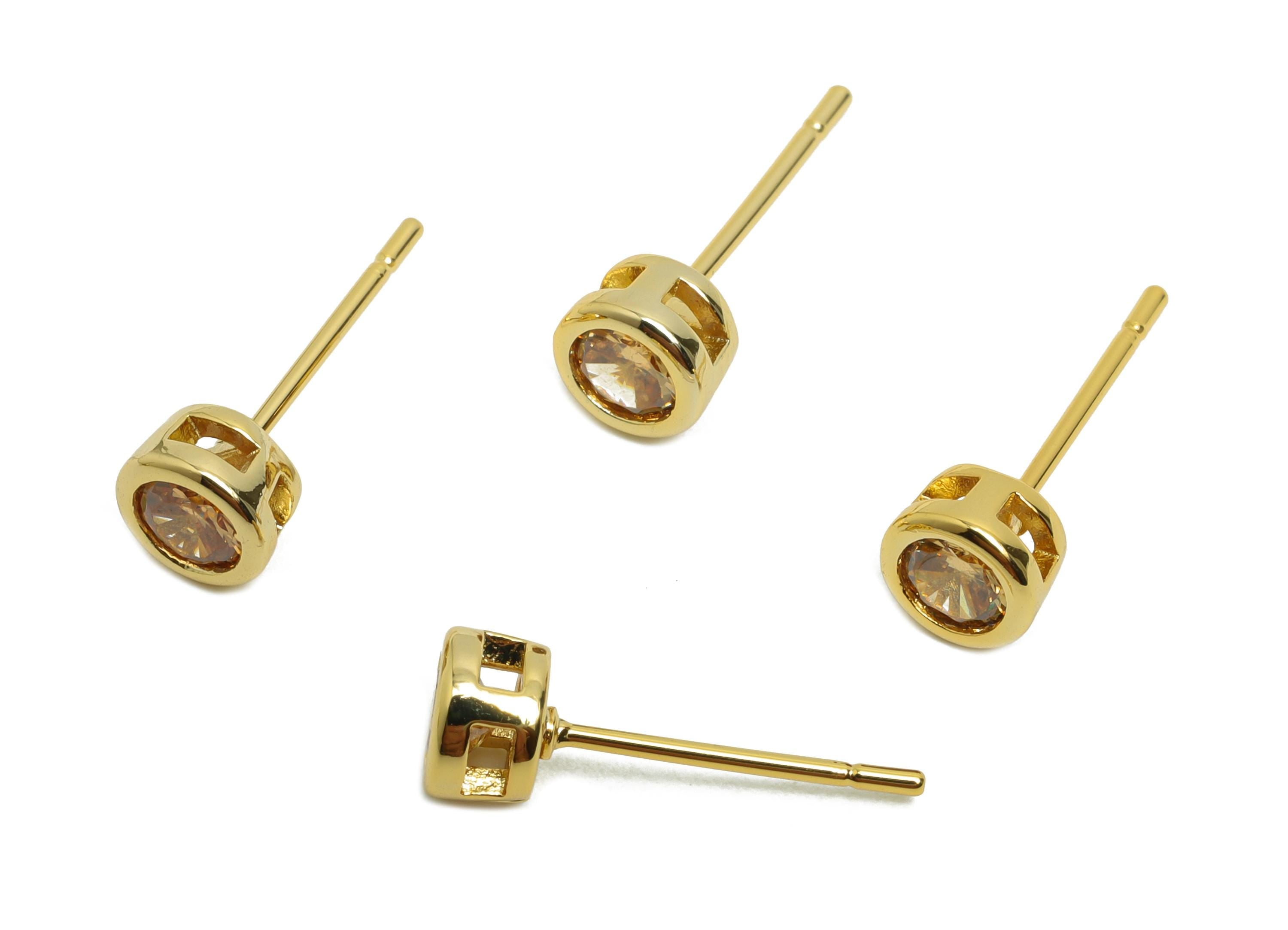 Brass CZ Earring Post - Brass Deep Champagne Earring Stud - Zircon Earring Post - Gold Jewelry - 18K Real Gold Plated - 15x5x3mm - RGP8397L - DOMEDBAZAAR