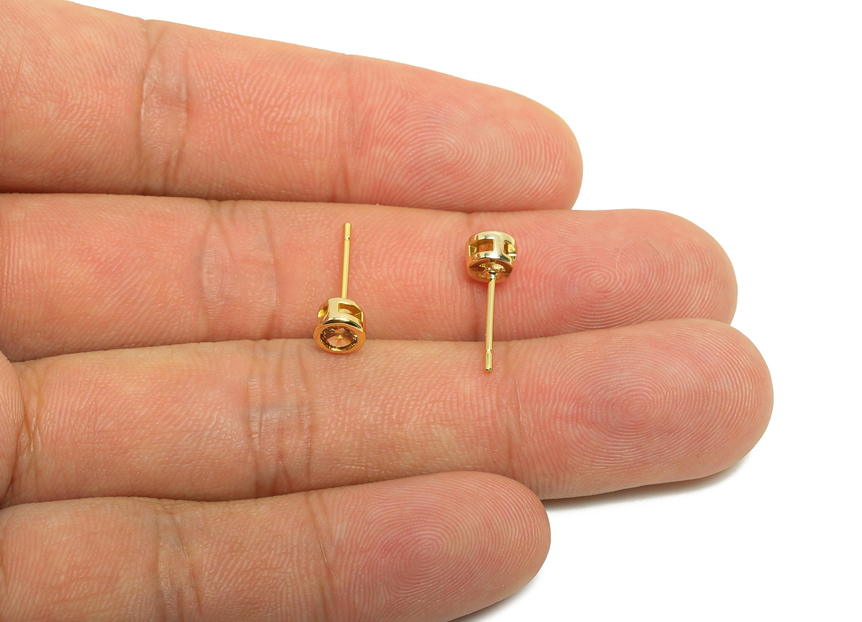 Brass CZ Earring Post - Brass Deep Champagne Earring Stud - Zircon Earring Post - Gold Jewelry - 18K Real Gold Plated - 15x5x3mm - RGP8397L - DOMEDBAZAAR