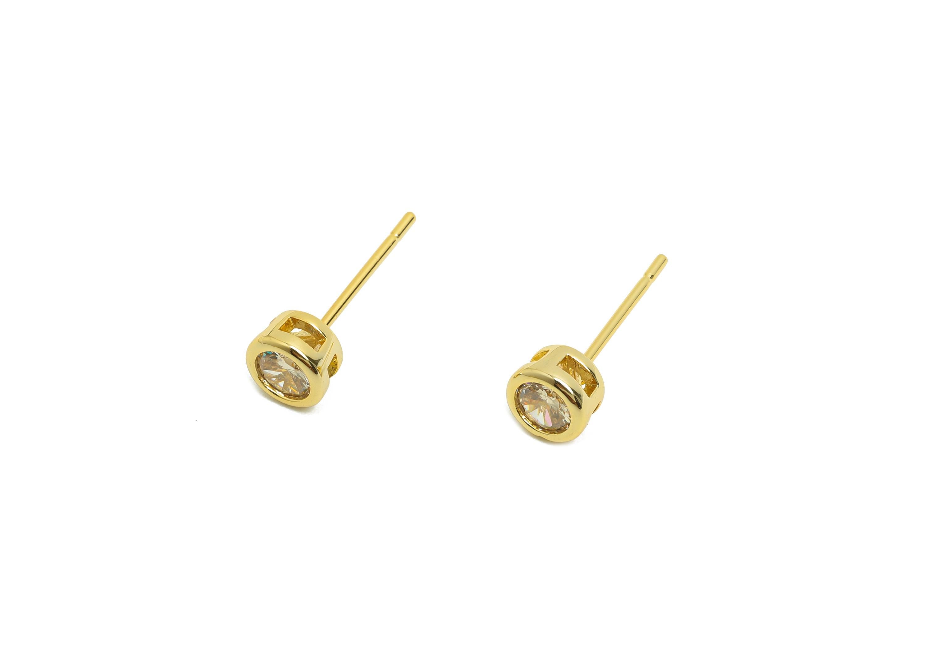 Brass CZ Earring Post - Brass Champagne Earring Stud - Zircon Earring Post - Gold Jewelry - 18K Real Gold Plated - 15x5x3mm - RGP8397N - DOMEDBAZAAR