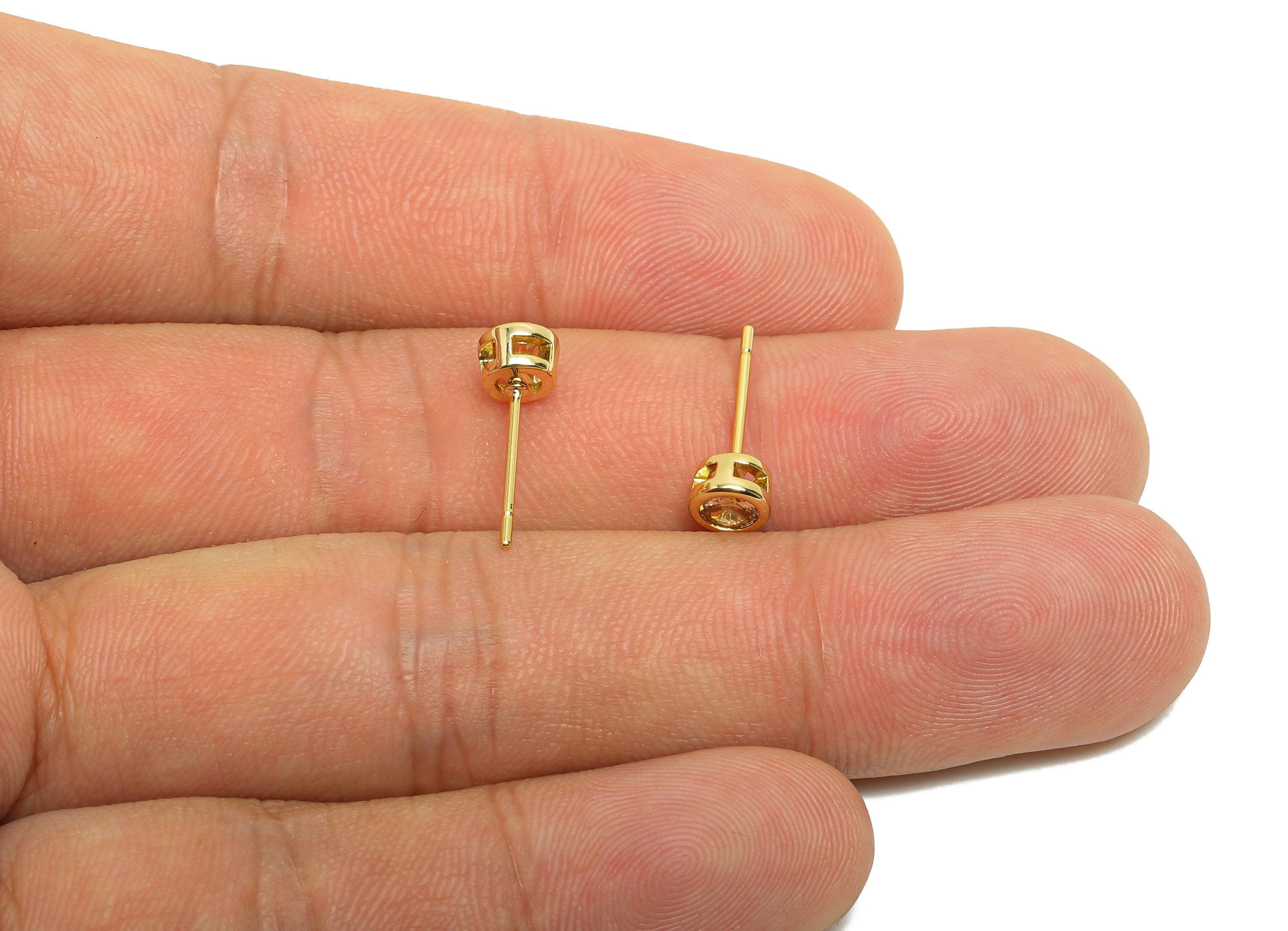 Brass CZ Earring Post - Brass Champagne Earring Stud - Zircon Earring Post - Gold Jewelry - 18K Real Gold Plated - 15x5x3mm - RGP8397N - DOMEDBAZAAR