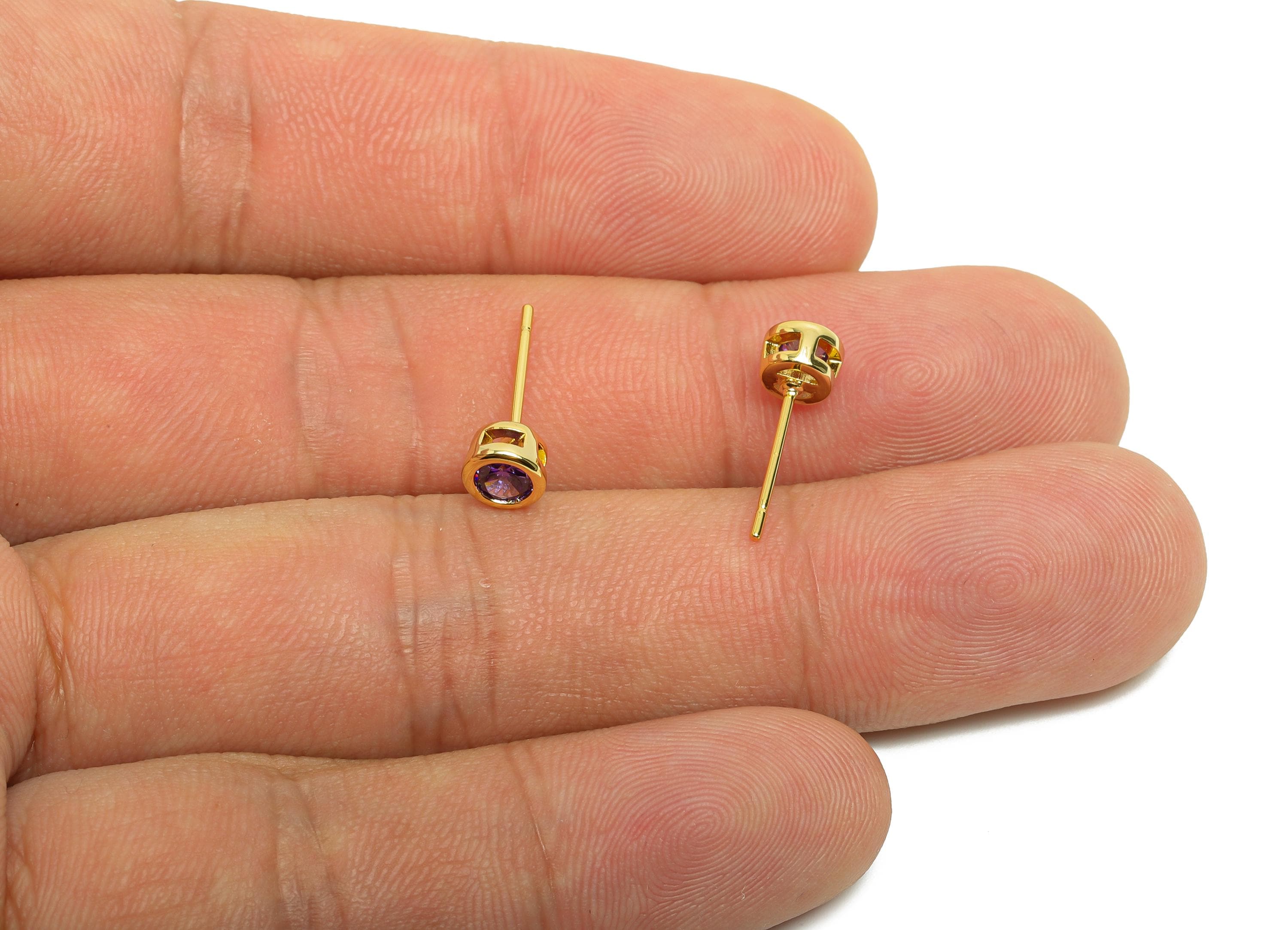 Brass CZ Earring Post - Brass L-Champagne Earring Stud - Zircon Earring Post - Gold Jewelry - 18K Real Gold Plated - 15x5x3mm - RGP8397Z - DOMEDBAZAAR