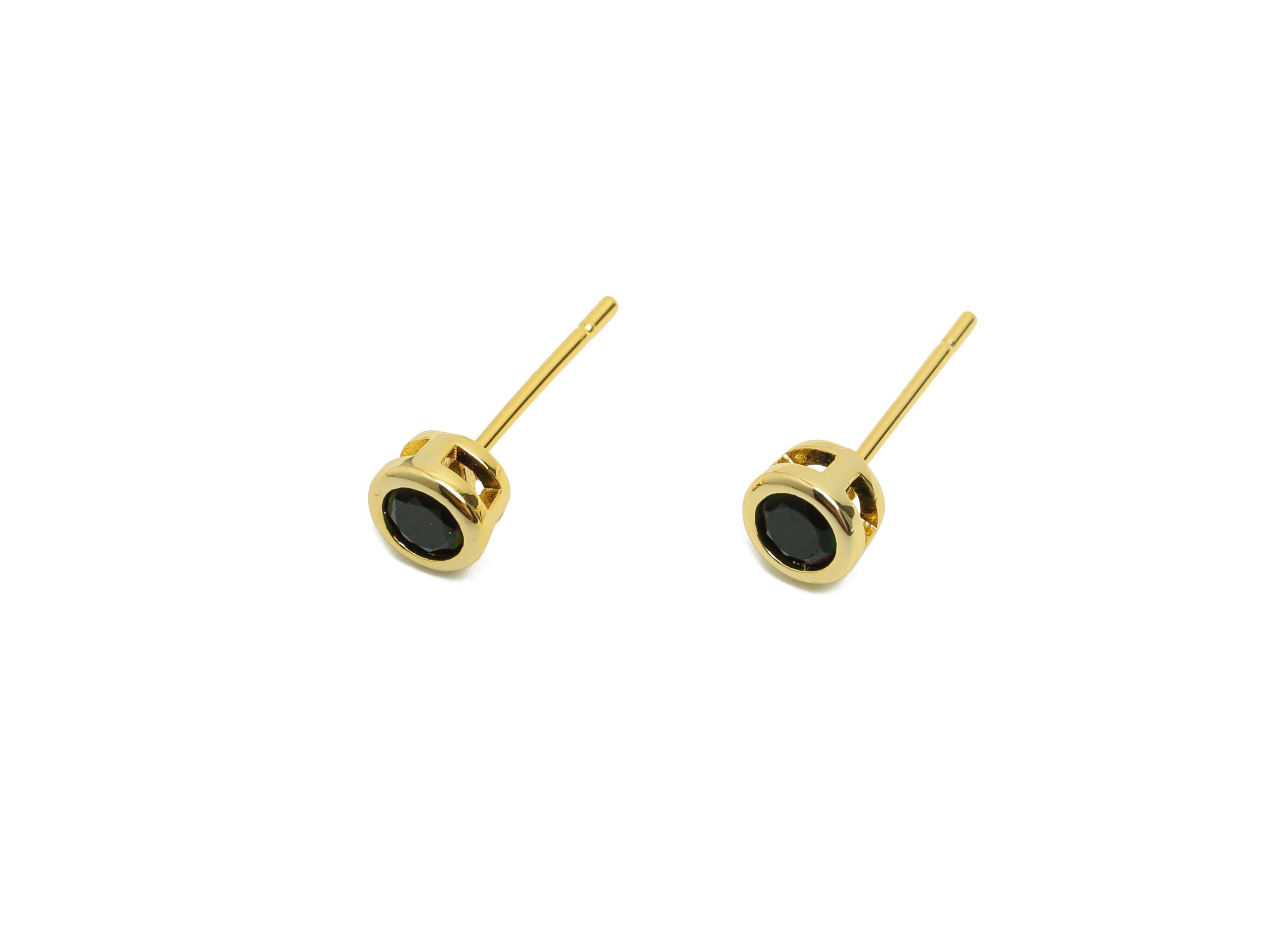 Brass CZ Earring Post - Brass Black (CZ-22) Earring Stud - Zircon Earring Post - Gold Jewelry - 18K Real Gold Plated - 15x5x3mm - RGP8397T - DOMEDBAZAAR