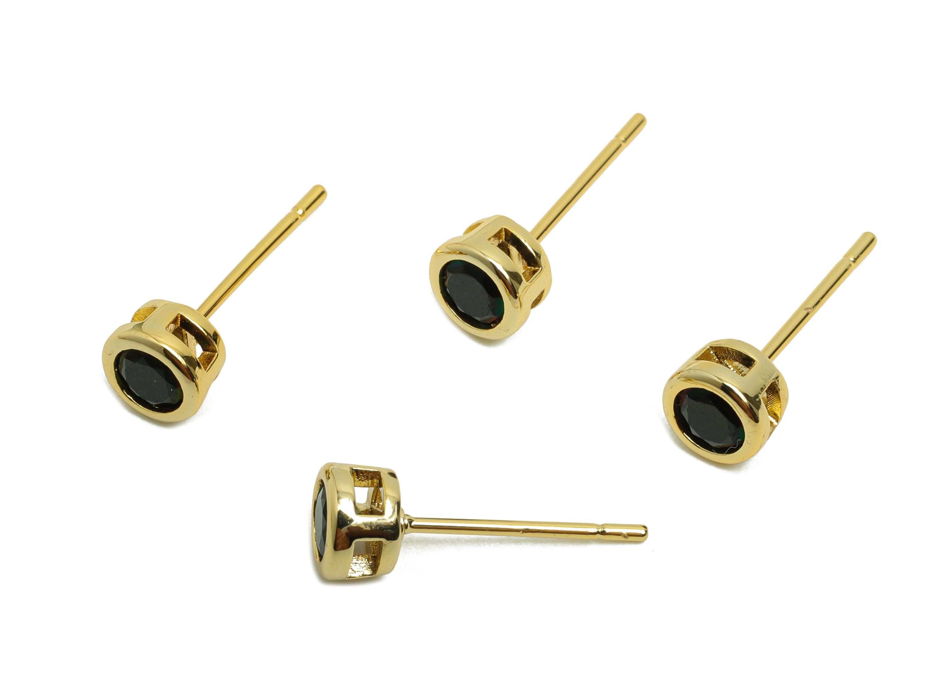 Brass CZ Earring Post - Brass Black (CZ-22) Earring Stud - Zircon Earring Post - Gold Jewelry - 18K Real Gold Plated - 15x5x3mm - RGP8397T - DOMEDBAZAAR