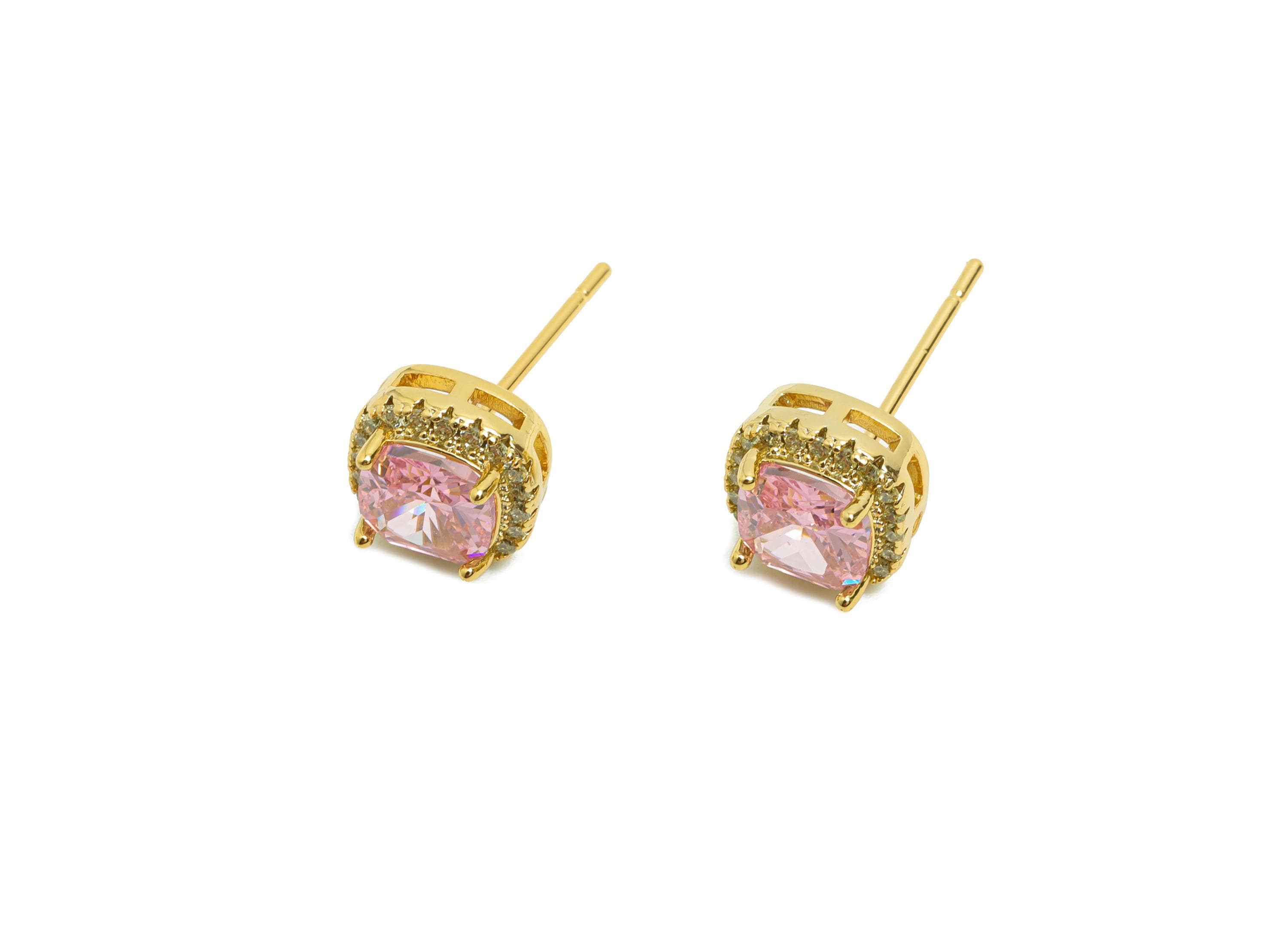 Brass Square Earring Post - Brass Zircon Earring Stud - Rainbow CZ Earring Stud - Gold Jewelry - 18K Real Gold Plating - 17x8x5mm - RGP8398H - DOMEDBAZAAR