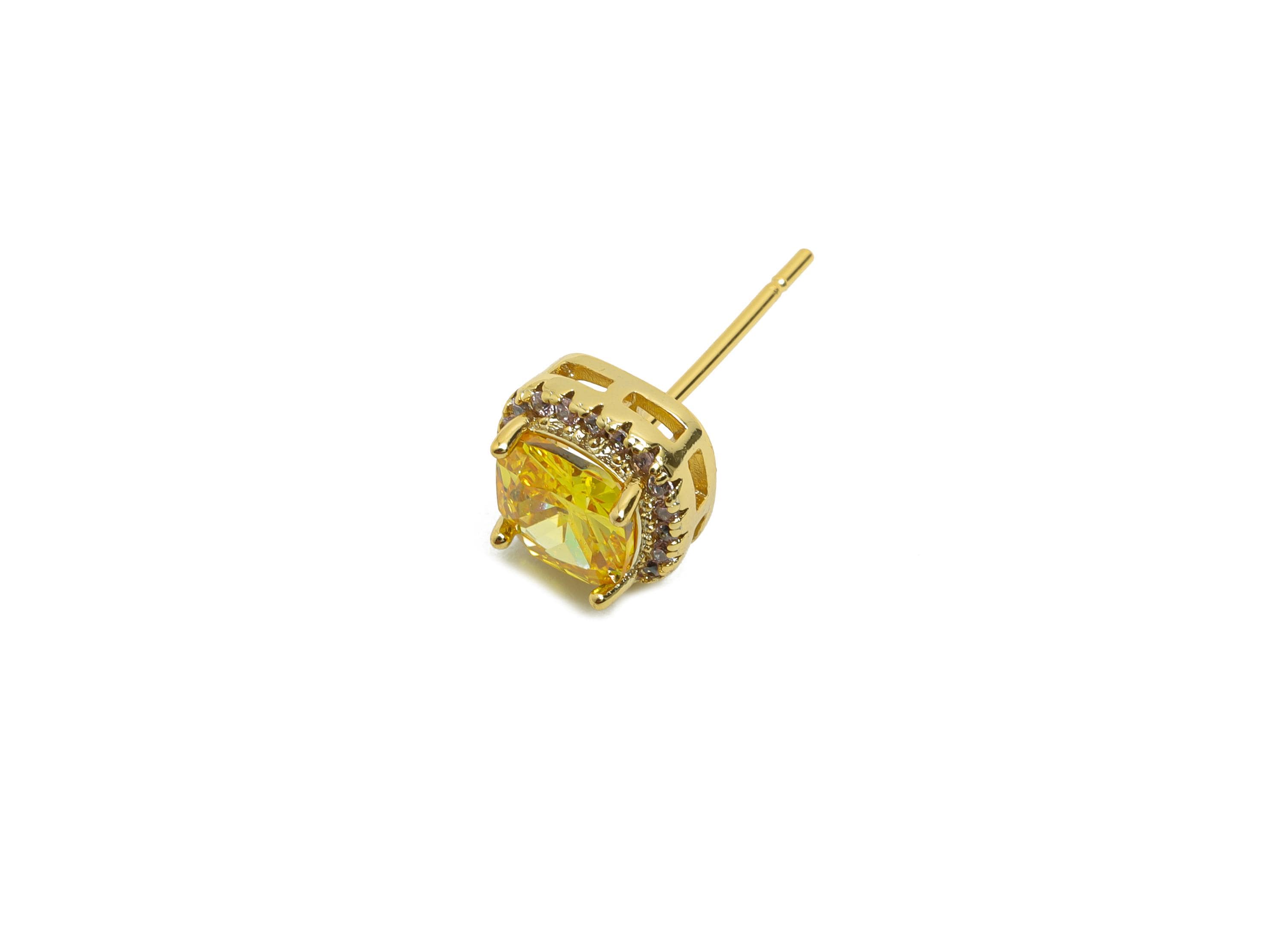 Brass Square Earring Post - Brass Zircon Earring Stud - Golden CZ Earring Stud - Gold Jewelry - 18K Real Gold Plating - 17x8x5mm - RGP8398L - DOMEDBAZAAR