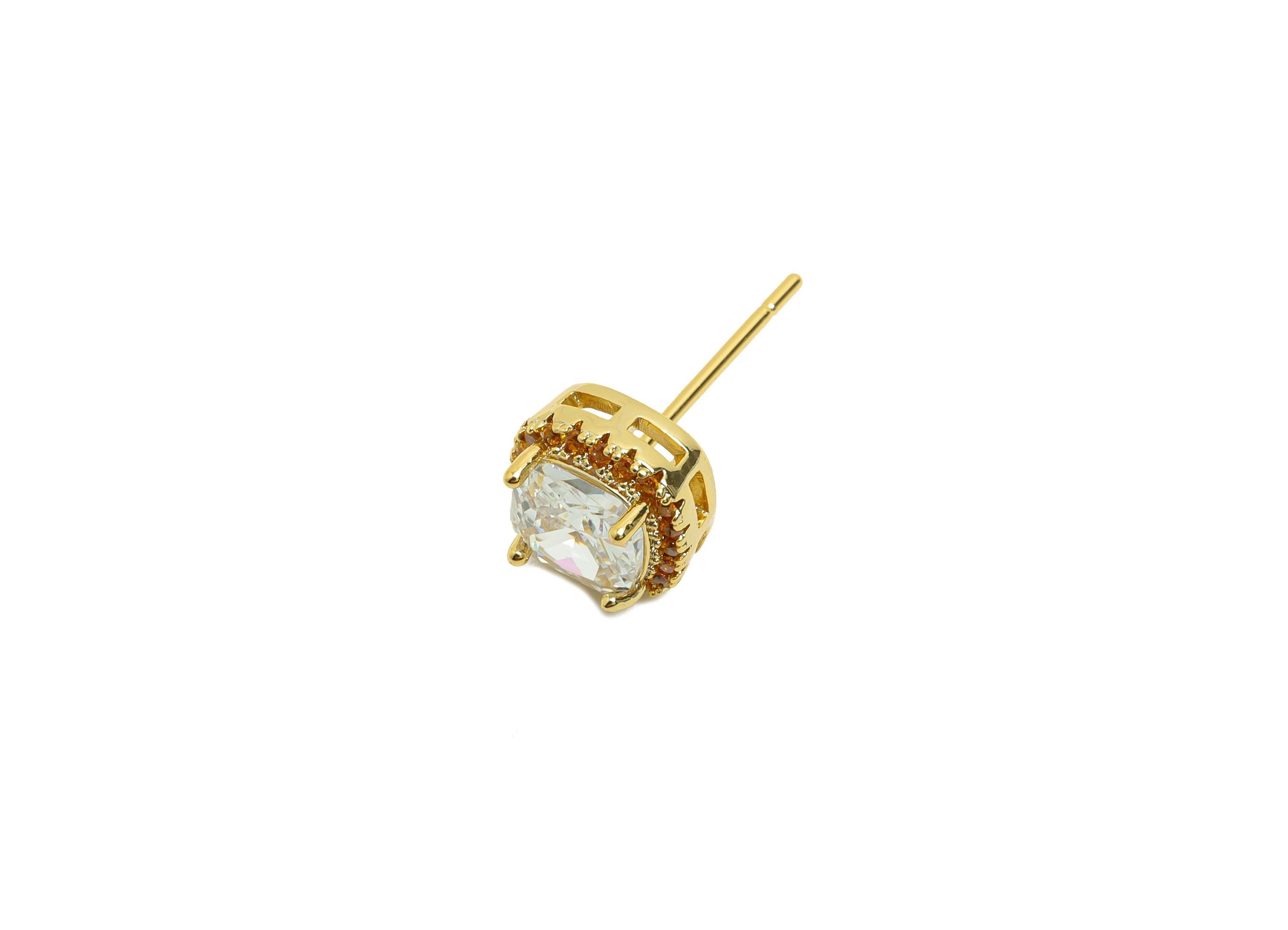 Brass Square Earring Post - Brass Zircon Earring Stud - White CZ Earring Stud - Gold Jewelry - 18K Real Gold Plating - 17x8x5mm - RGP8398A - DOMEDBAZAAR