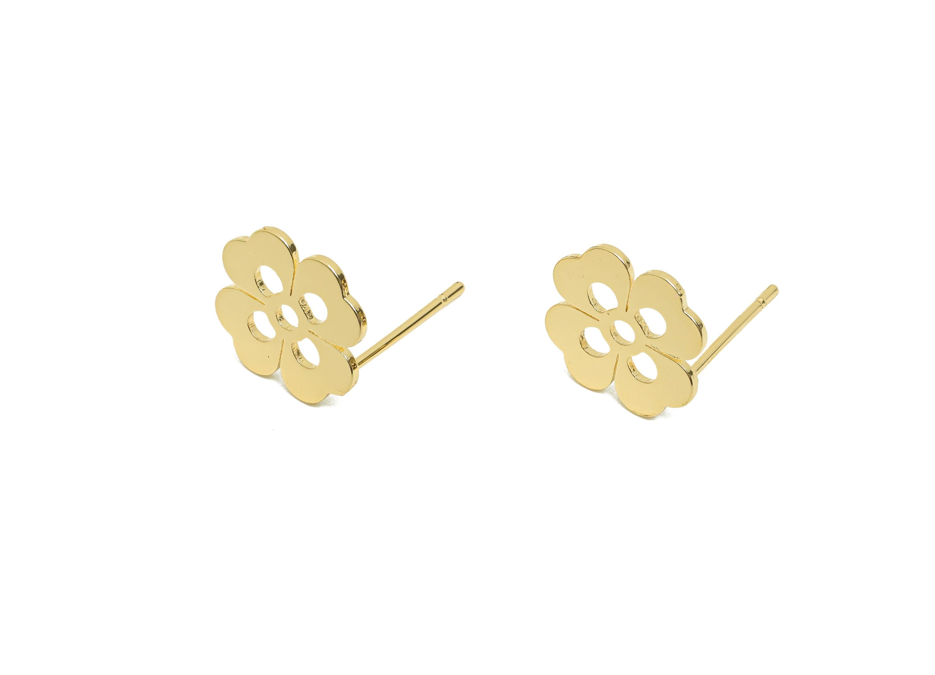 Brass Flower Earring Post - Brass Heart Earring Stud - Botanical Earring Post - Gold Jewelry - 18K Real Gold Plating - 13x11x0.7mm - RGP8411 - DOMEDBAZAAR