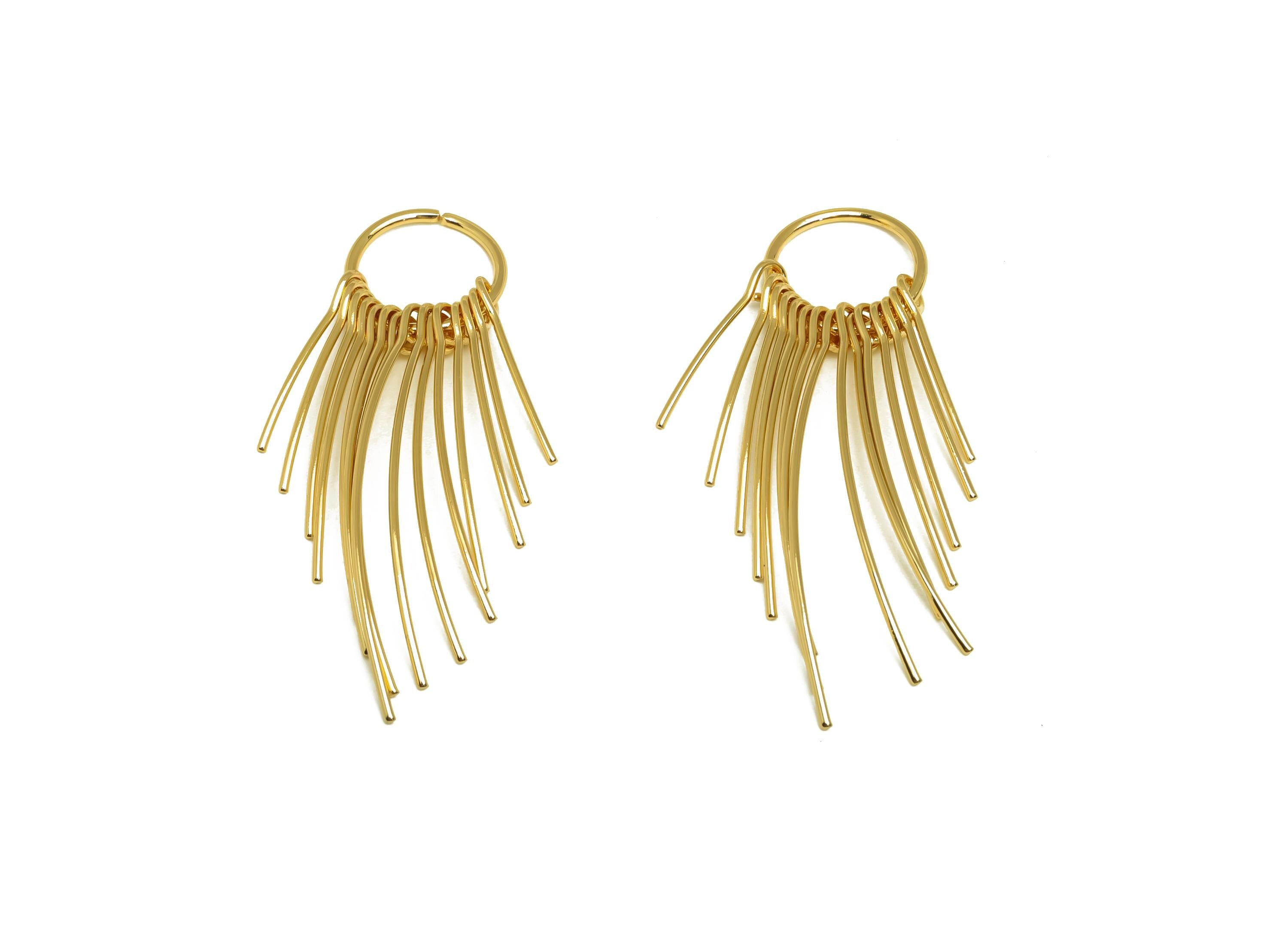 Brass Tassel Earring Charm - Brass Dangle Tassel Wire Earring Charm - Tassel Wire Earring Charm - 18K Real Gold Plated - 55x14x1mm - RGP8171 - DOMEDBAZAAR