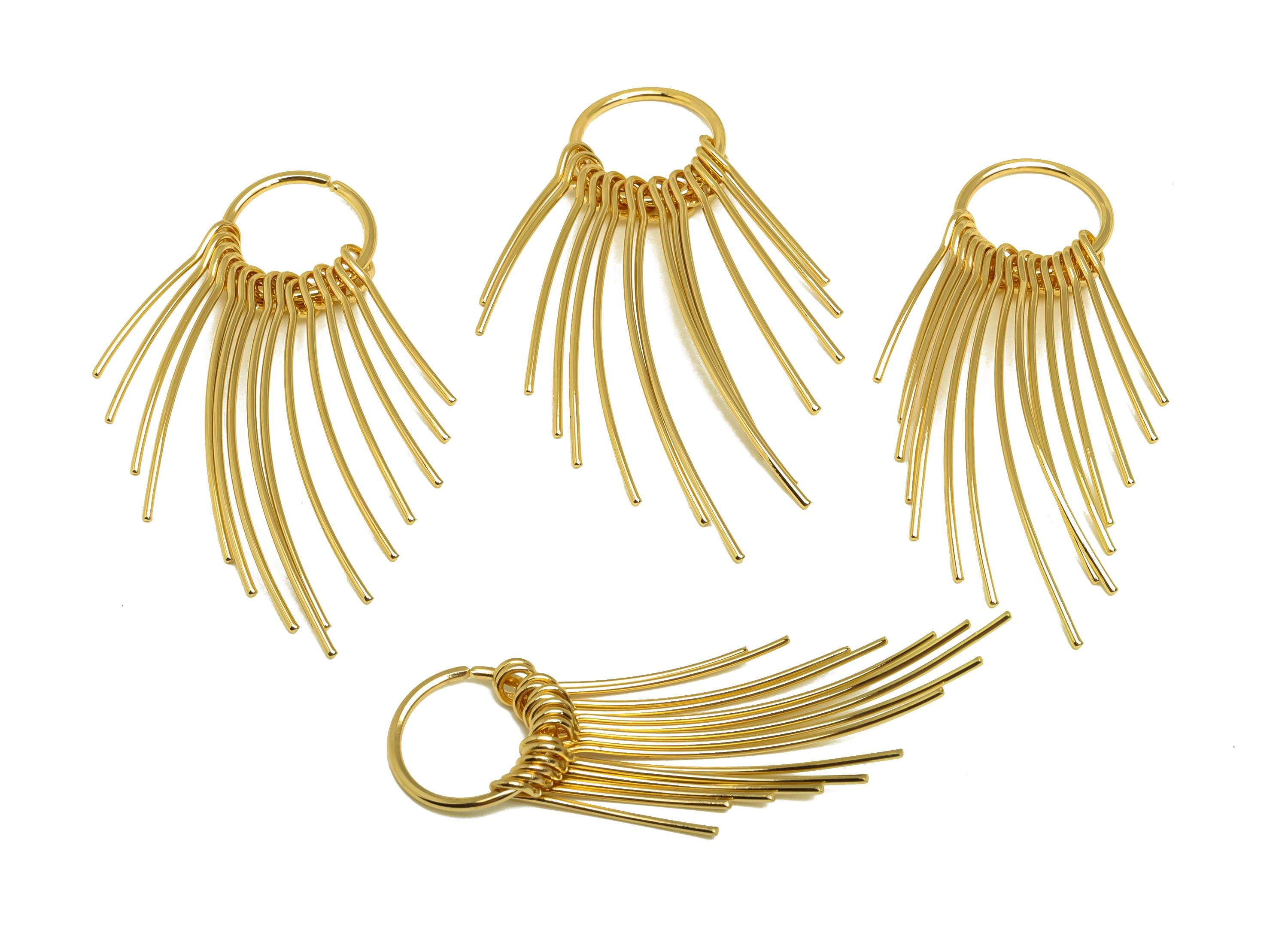 Brass Tassel Earring Charm - Brass Dangle Tassel Wire Earring Charm - Tassel Wire Earring Charm - 18K Real Gold Plated - 55x14x1mm - RGP8171 - DOMEDBAZAAR