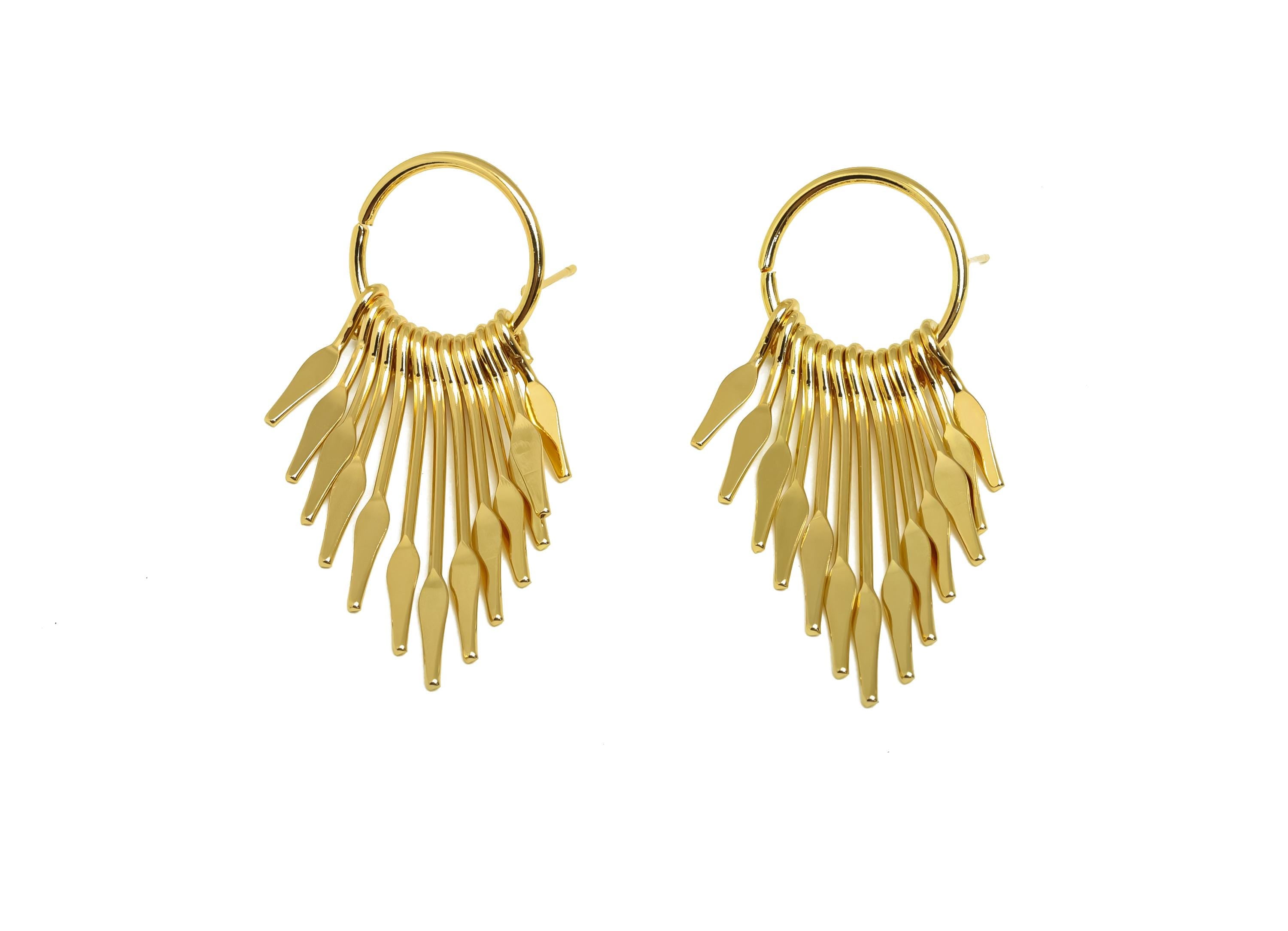Brass Tassel Earring Stud - Brass Dangle Tassel Wire Earring Post - Hammered Tassel Earring Post - 18K Real Gold Plating - 55x18x1mm-RGP8169 - DOMEDBAZAAR