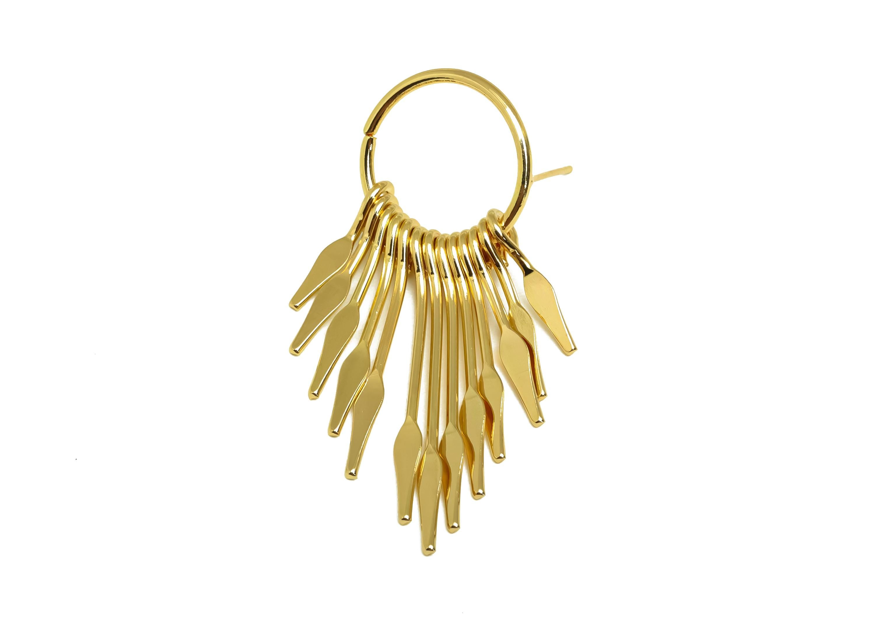 Brass Tassel Earring Stud - Brass Dangle Tassel Wire Earring Post - Hammered Tassel Earring Post - 18K Real Gold Plating - 55x18x1mm-RGP8169 - DOMEDBAZAAR