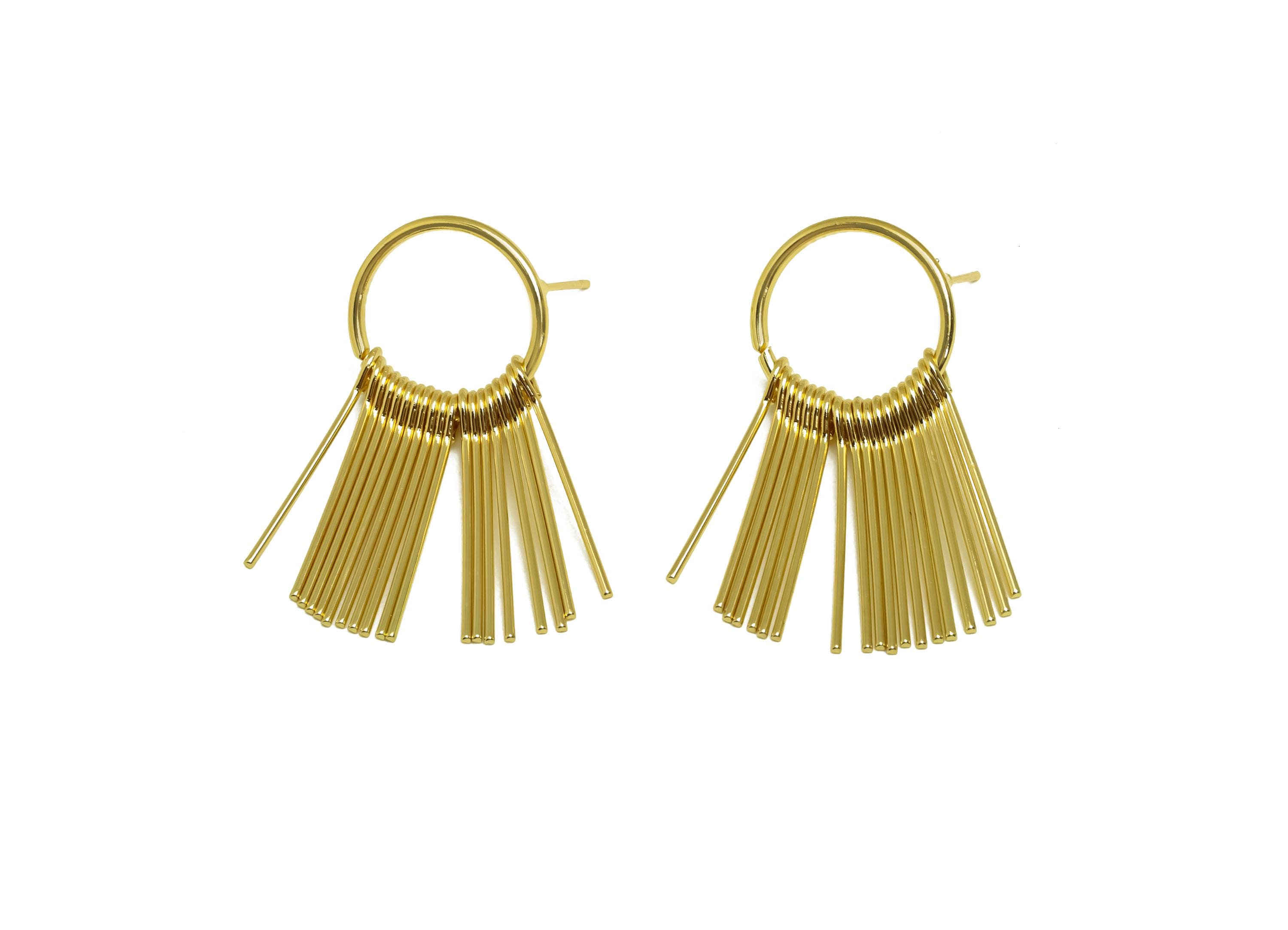 Brass Tassel Earring Stud - Brass Dangle Tassel Wire Earring Post - 19 Wire Tassel Earring Post - 18K Real Gold Plating - 39x17x1mm -RGP8179 - DOMEDBAZAAR