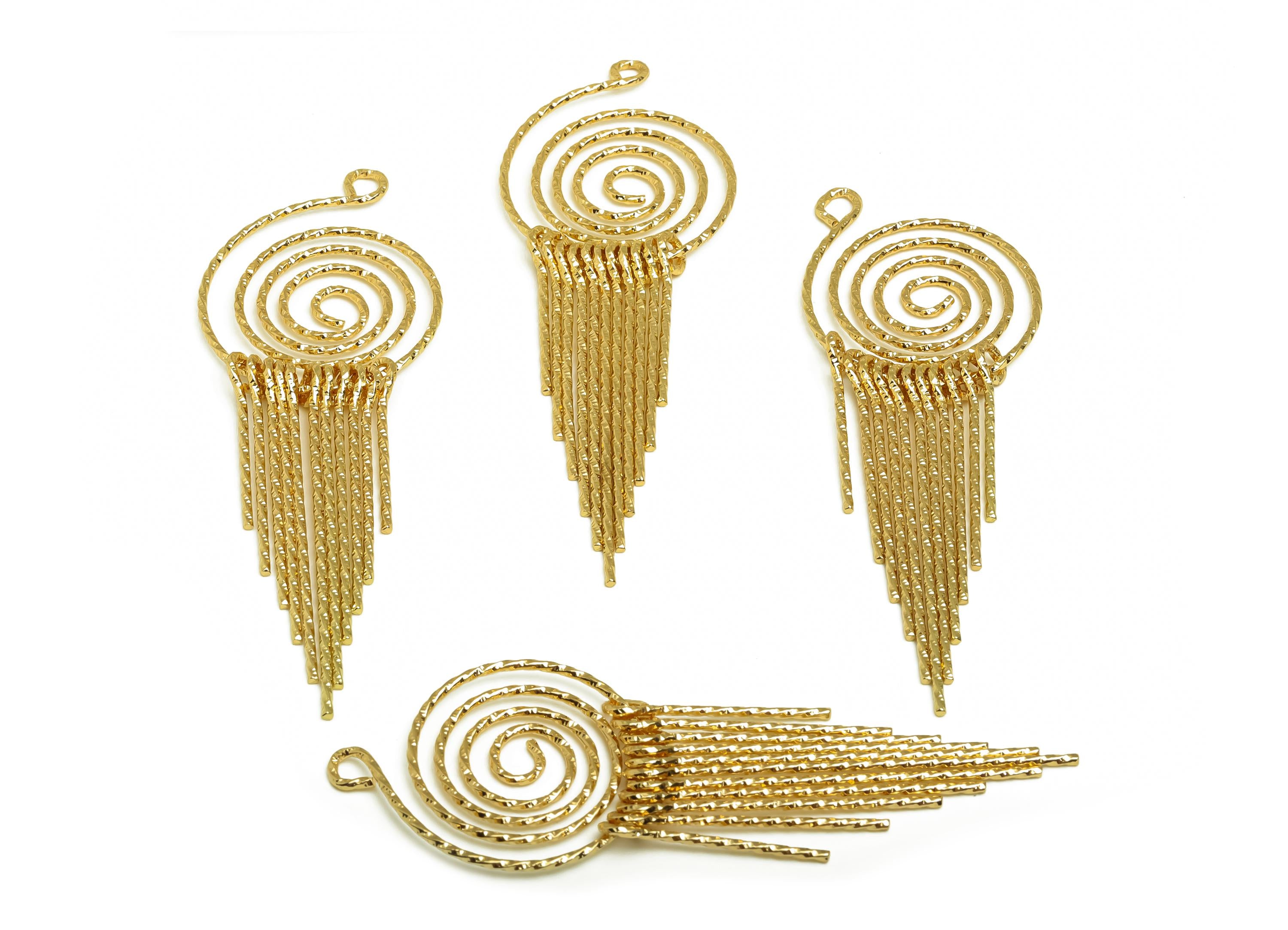 Brass Tassel Earring Charm - Brass Dangle Tassel Earring Charm - Textured Snail Tassel Charm - 18K Real Gold Plating - 81x27x1mm - RGP8173 - DOMEDBAZAAR