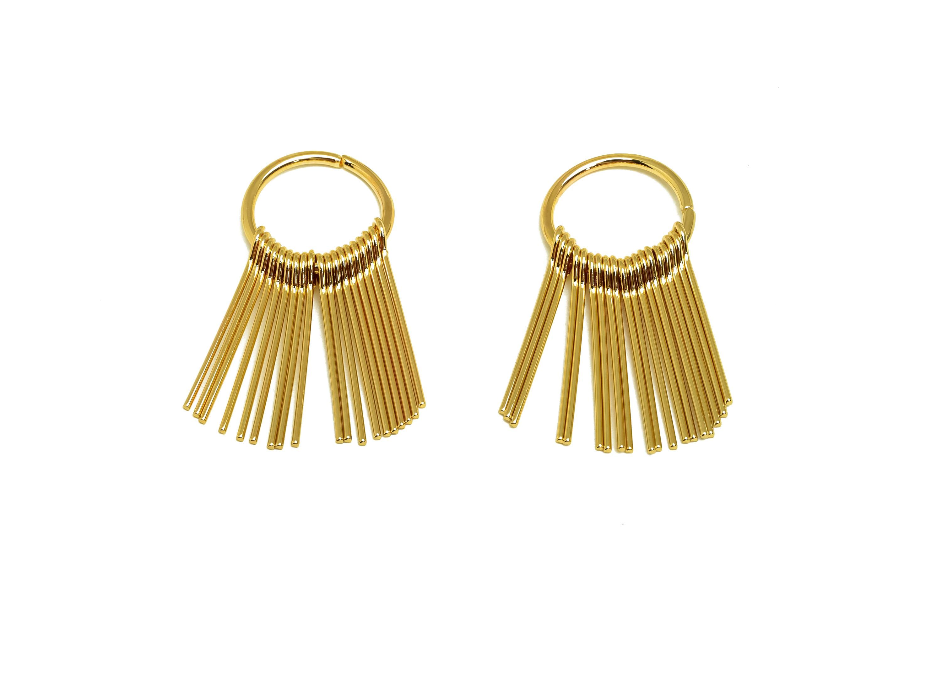 Brass Tassel Earring Charm - Dangle Tassel Wire Earring Charm - 19 Wire Tassel Earring Charm - 18K Real Gold Plating - 39x17x1mm - RGP8178 - DOMEDBAZAAR