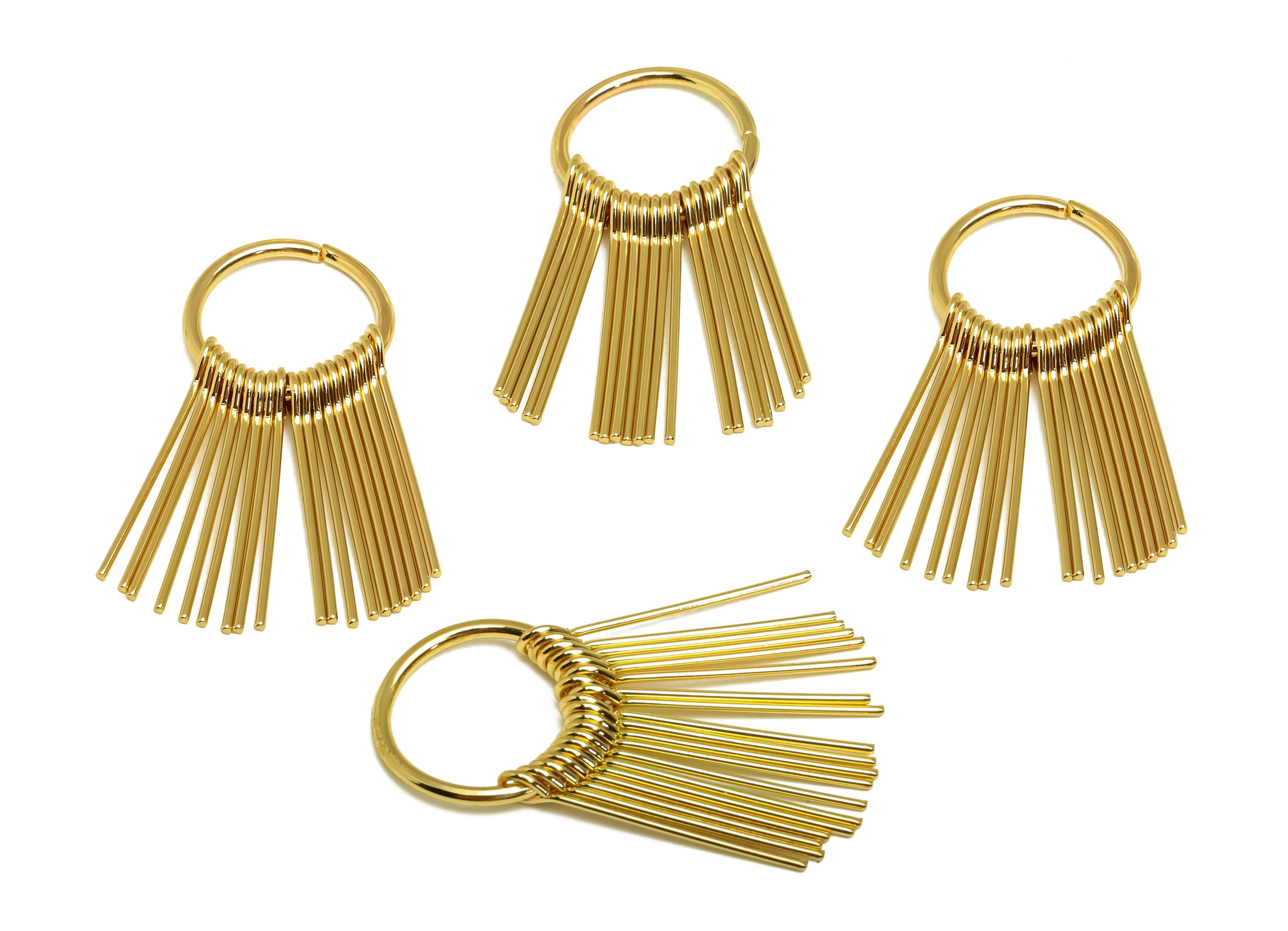 Brass Tassel Earring Charm - Dangle Tassel Wire Earring Charm - 19 Wire Tassel Earring Charm - 18K Real Gold Plating - 39x17x1mm - RGP8178 - DOMEDBAZAAR