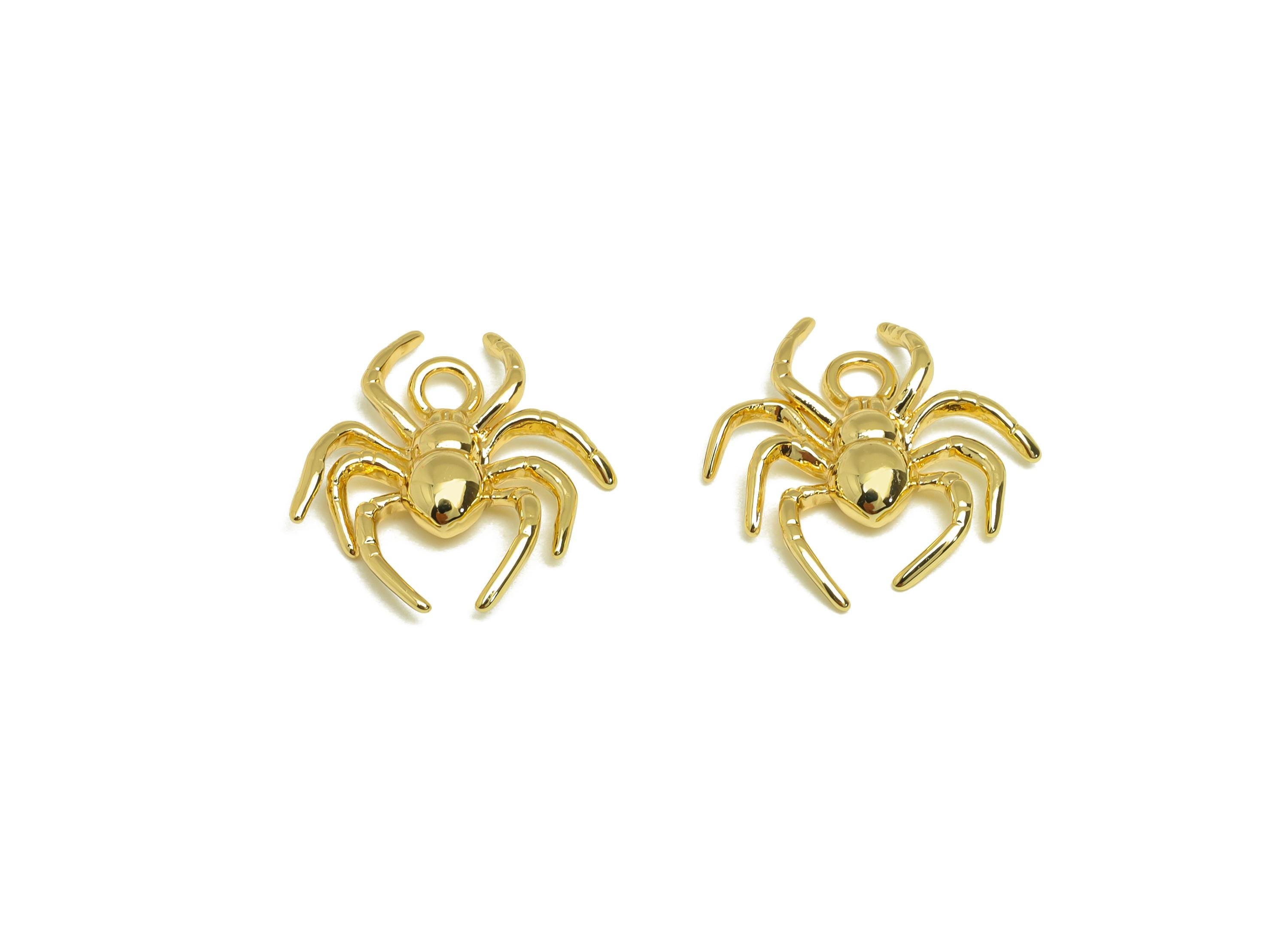 Brass Spider Charm - Gold Animal Spider Pendant - Textured Spider Earring Charm with Loop - 18K Real Gold Plating - 17.4x15.7x2.99mm-RGP7682 - DOMEDBAZAAR