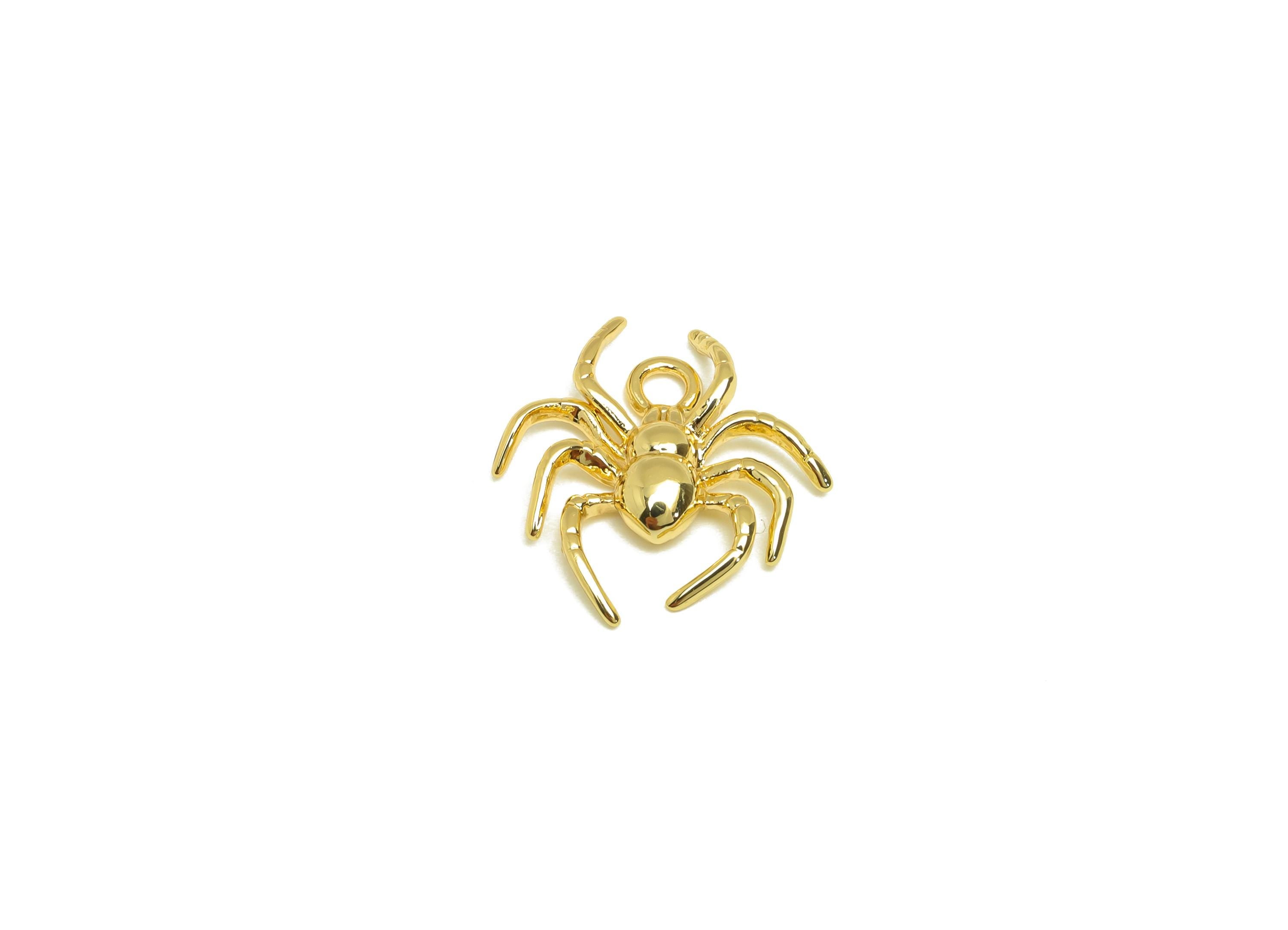 Brass Spider Charm - Gold Animal Spider Pendant - Textured Spider Earring Charm with Loop - 18K Real Gold Plating - 17.4x15.7x2.99mm-RGP7682 - DOMEDBAZAAR