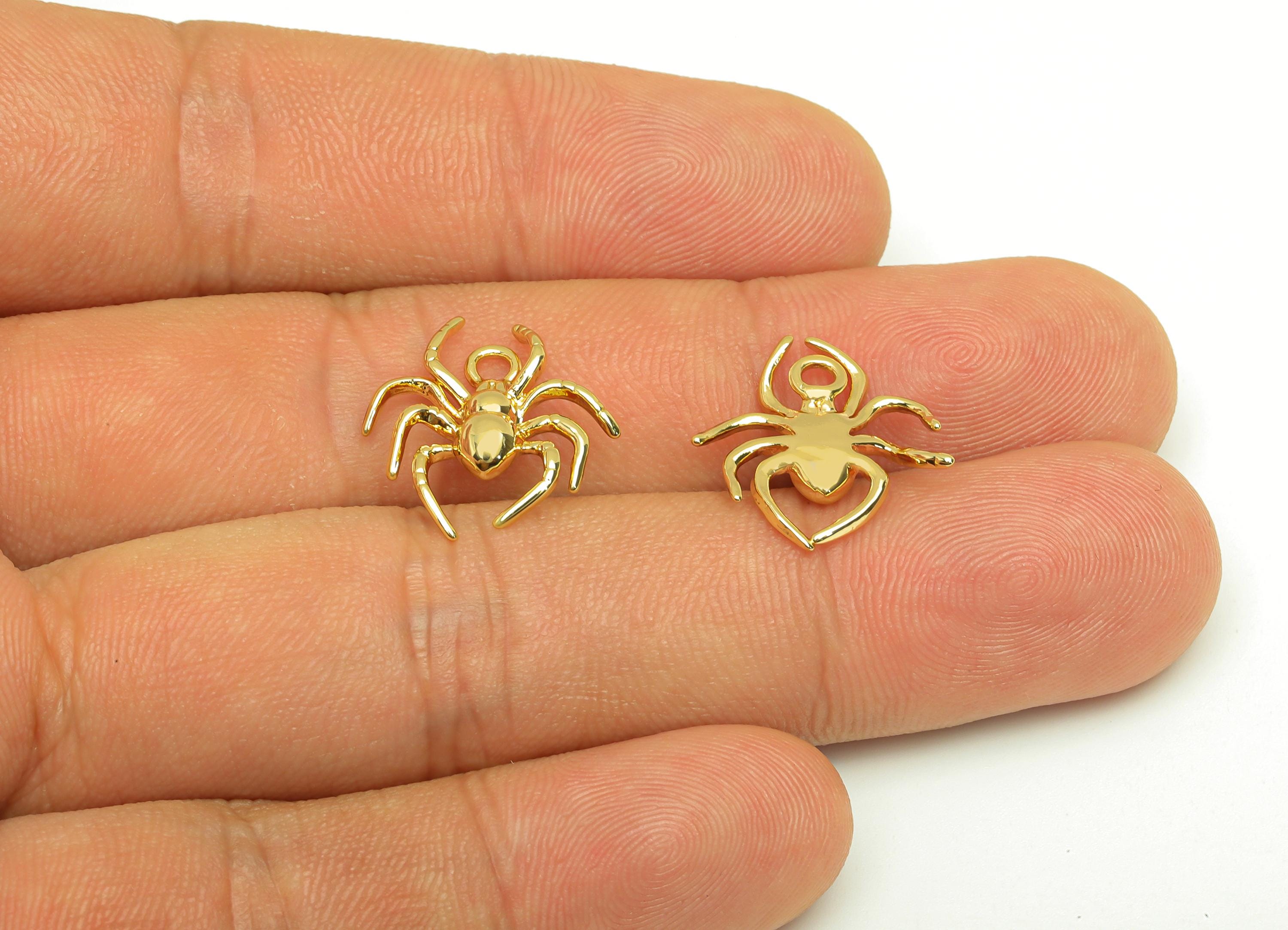 Brass Spider Charm - Gold Animal Spider Pendant - Textured Spider Earring Charm with Loop - 18K Real Gold Plating - 17.4x15.7x2.99mm-RGP7682 - DOMEDBAZAAR