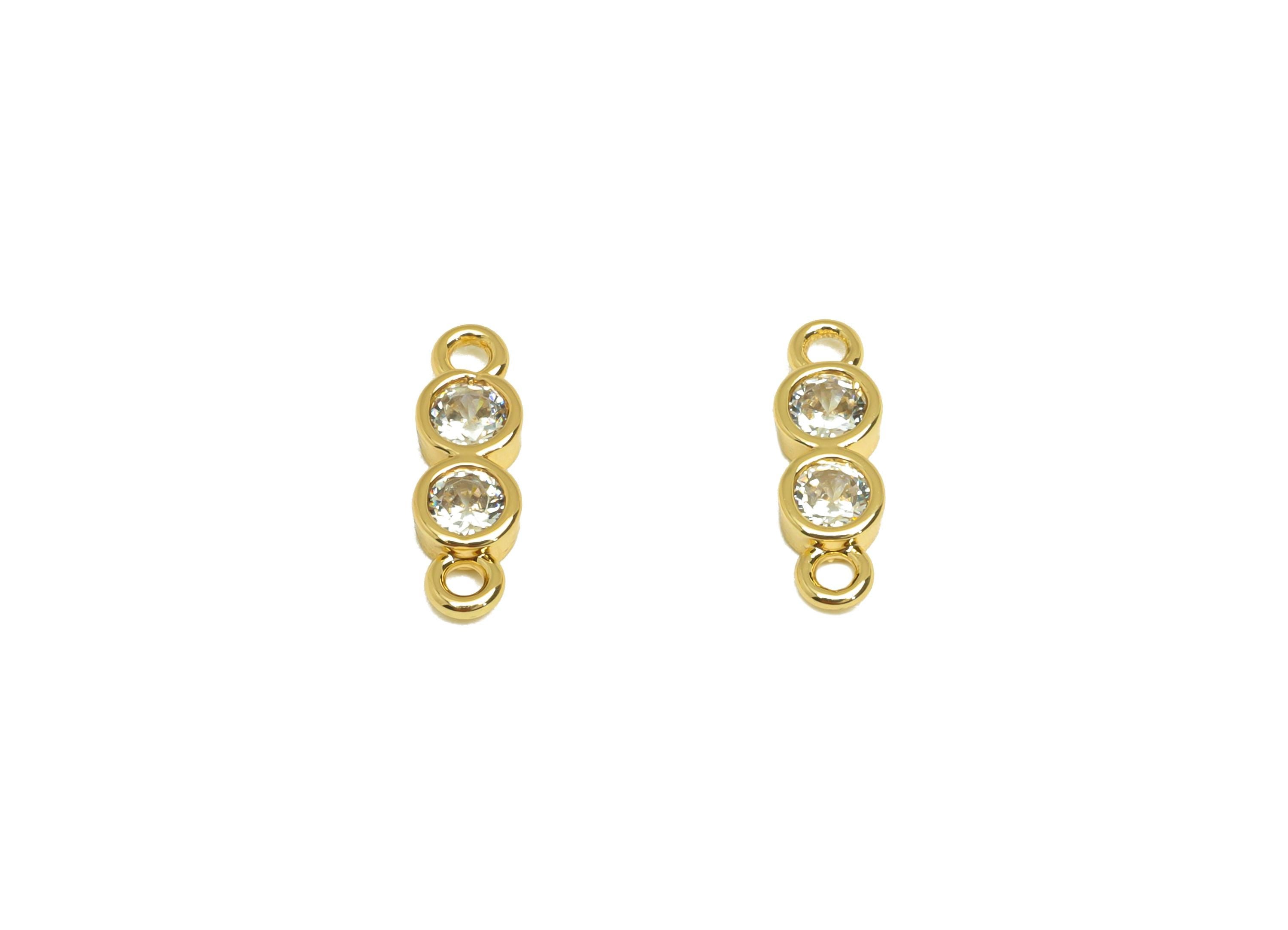 Brass Zircon Connector - Gold Mini Cubic Zircon Charm - Tiny Minimalist Round Connector - 18K Real Gold Plating - 11.74x3.82x1.95mm- RGP7684 - DOMEDBAZAAR