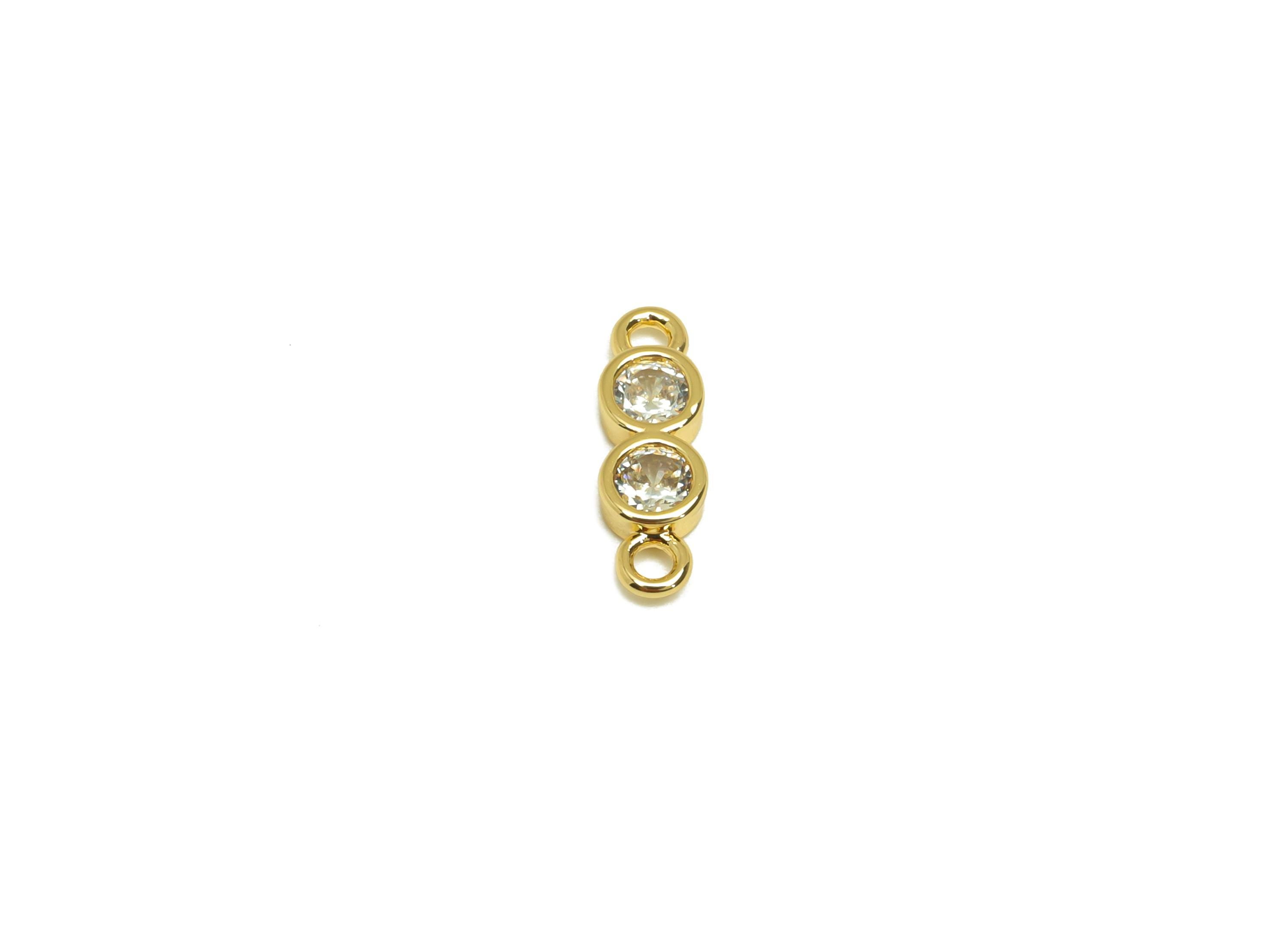 Brass Zircon Connector - Gold Mini Cubic Zircon Charm - Tiny Minimalist Round Connector - 18K Real Gold Plating - 11.74x3.82x1.95mm- RGP7684 - DOMEDBAZAAR
