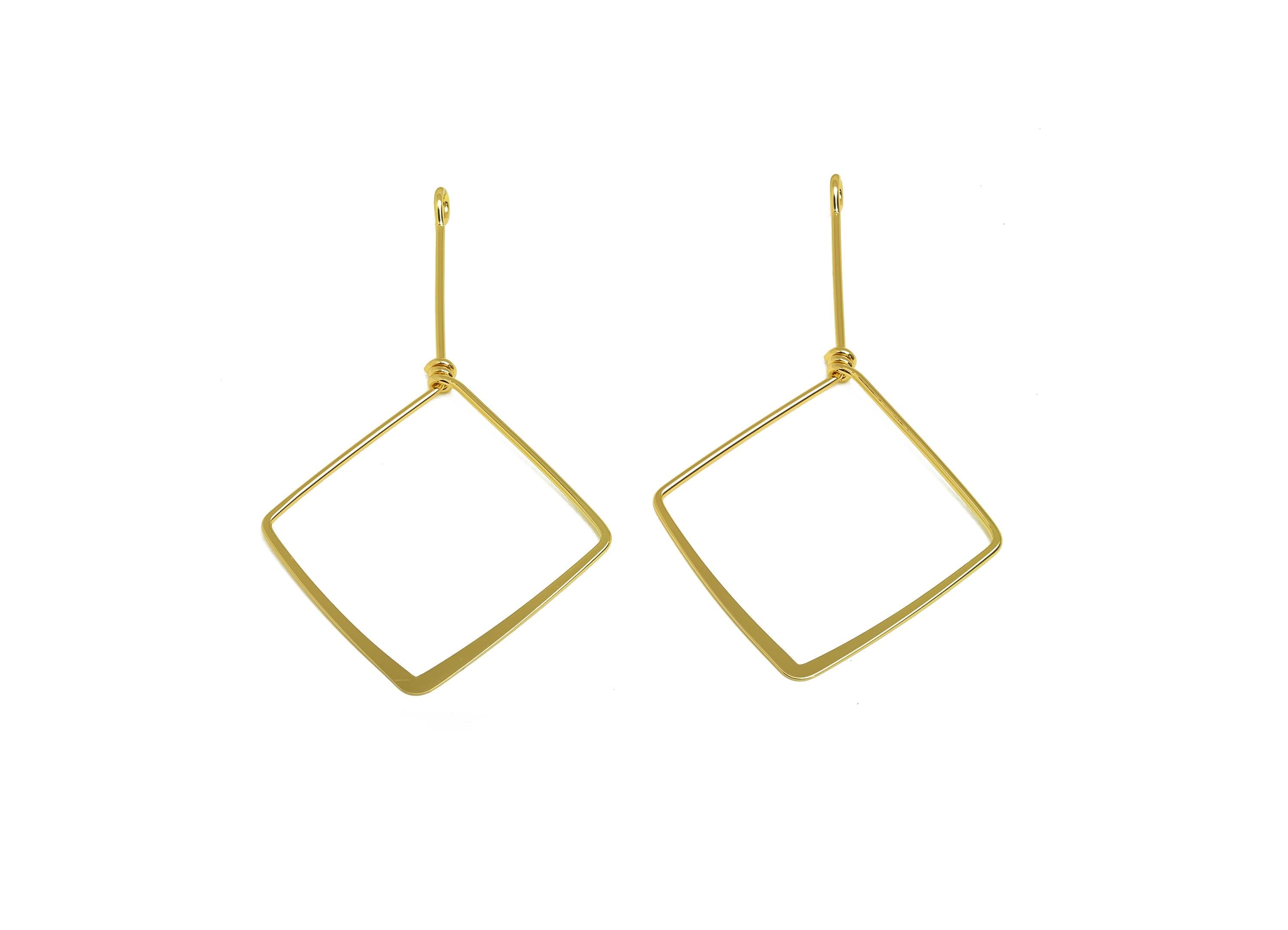 Brass Wire Square Earring Charm - Brass Hammered Wire Earring Charm - Brass Geometry Wire Charm - 18K Real Gold Plating - 68x39x1mm -RGP8166 - DOMEDBAZAAR
