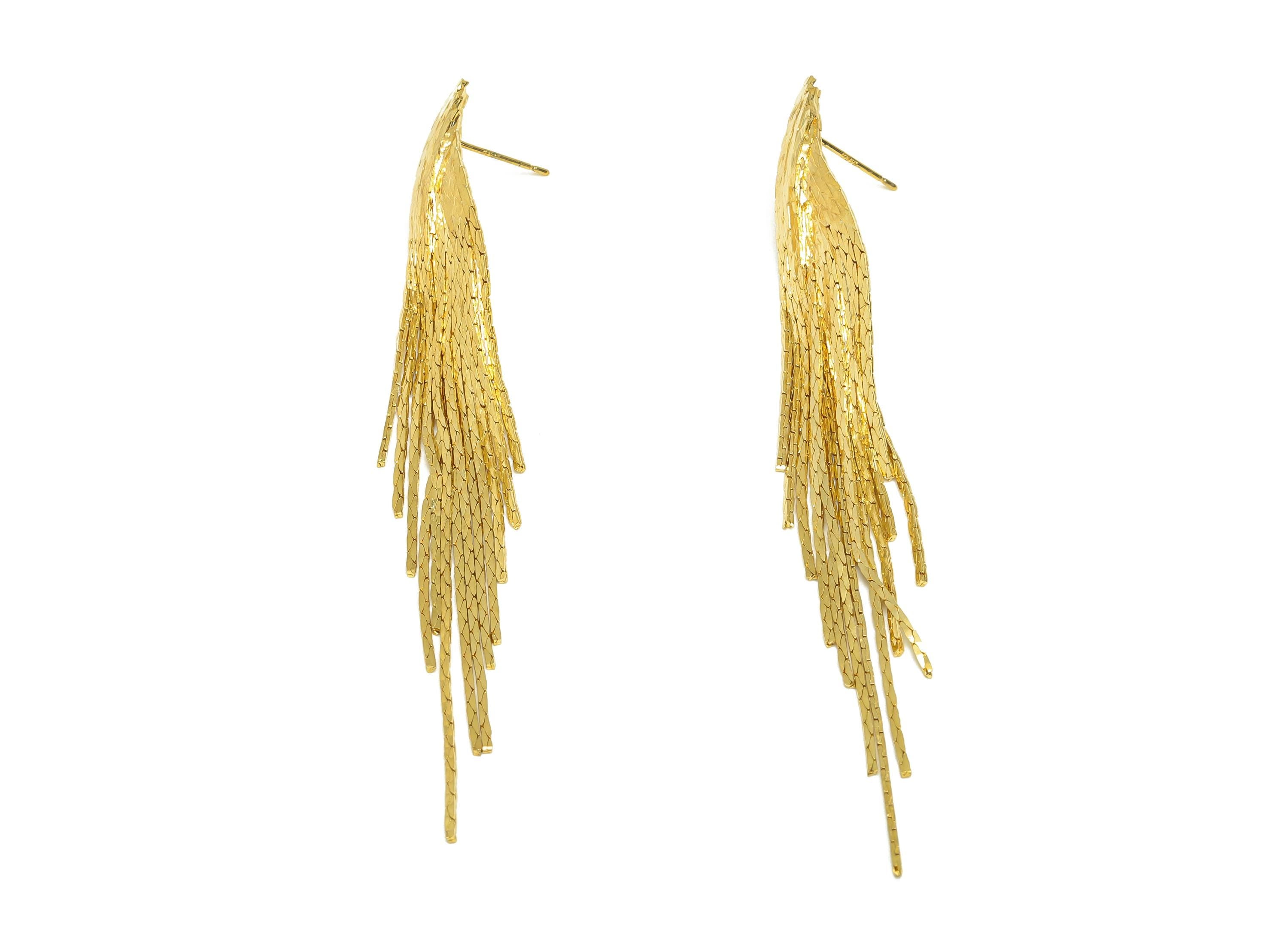 Brass Snake Chain Earring - Gold Long Chain Tassel Earring Stud - Textured Snake Chain Earring Post - 18K Real Gold Plating - 93mm - RGP7691 - DOMEDBAZAAR