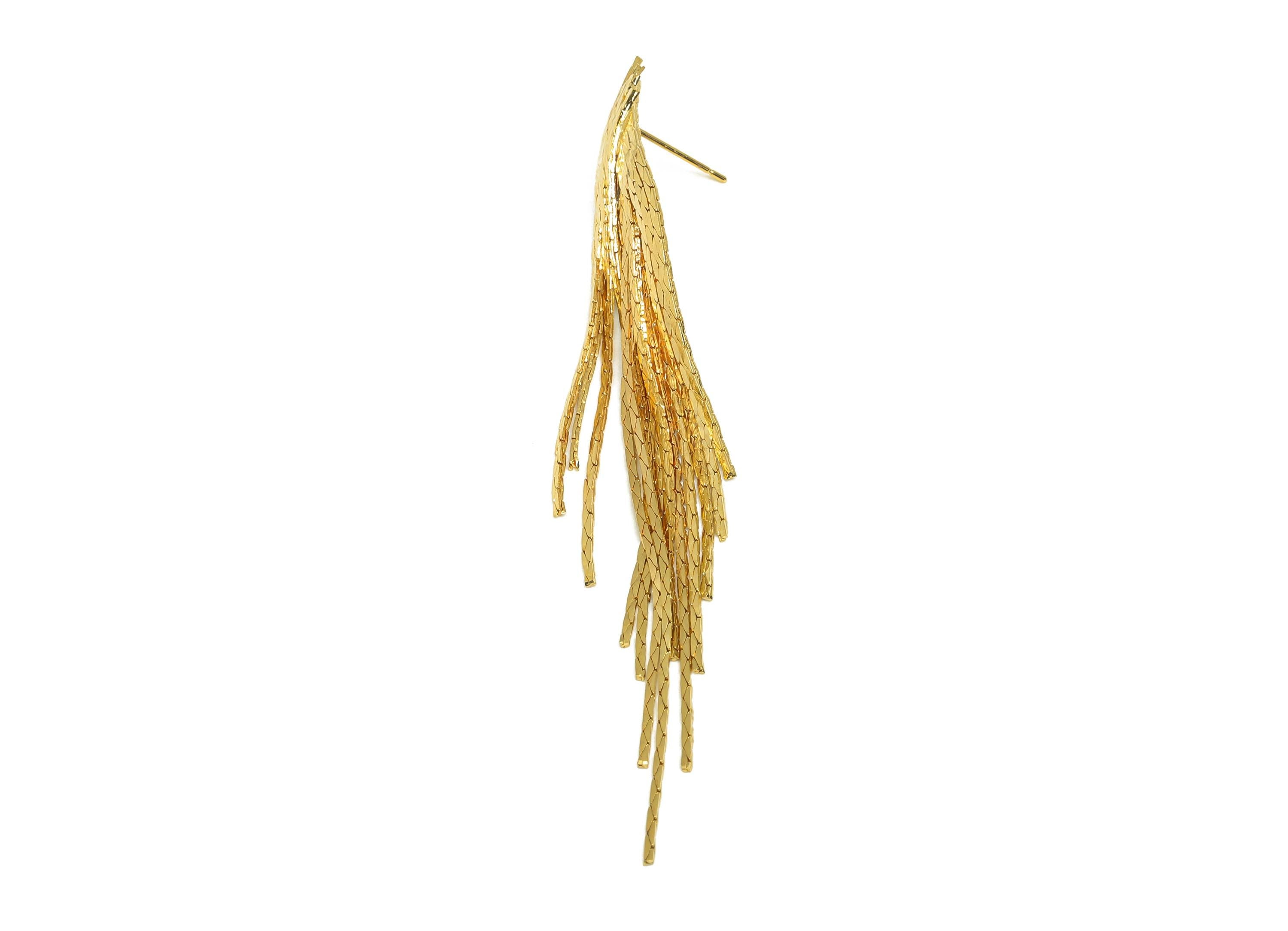 Brass Snake Chain Earring - Gold Long Chain Tassel Earring Stud - Textured Snake Chain Earring Post - 18K Real Gold Plating - 93mm - RGP7691 - DOMEDBAZAAR